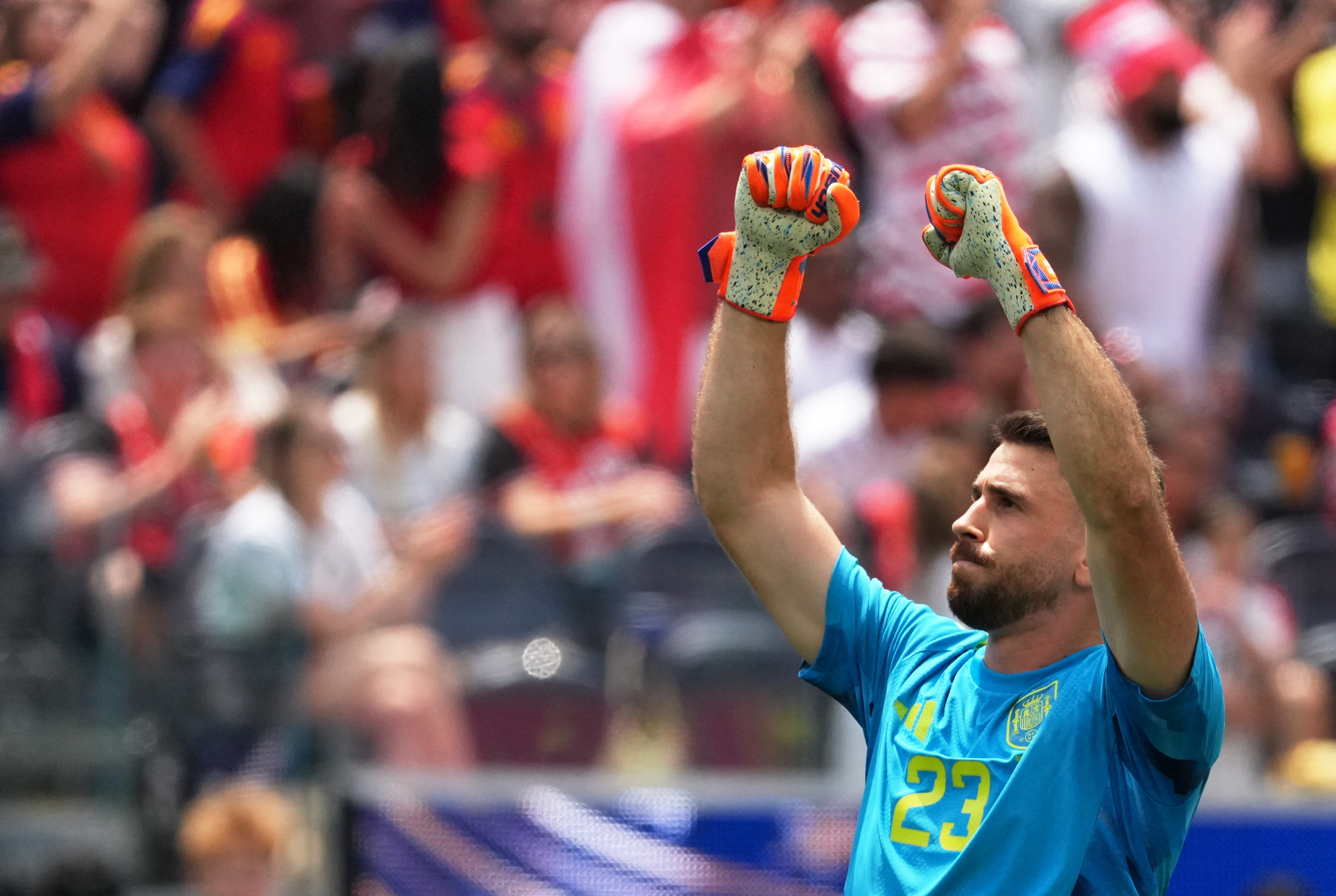 Spain’s Unai Simon has kept five straight clean sheets to begin the tournament