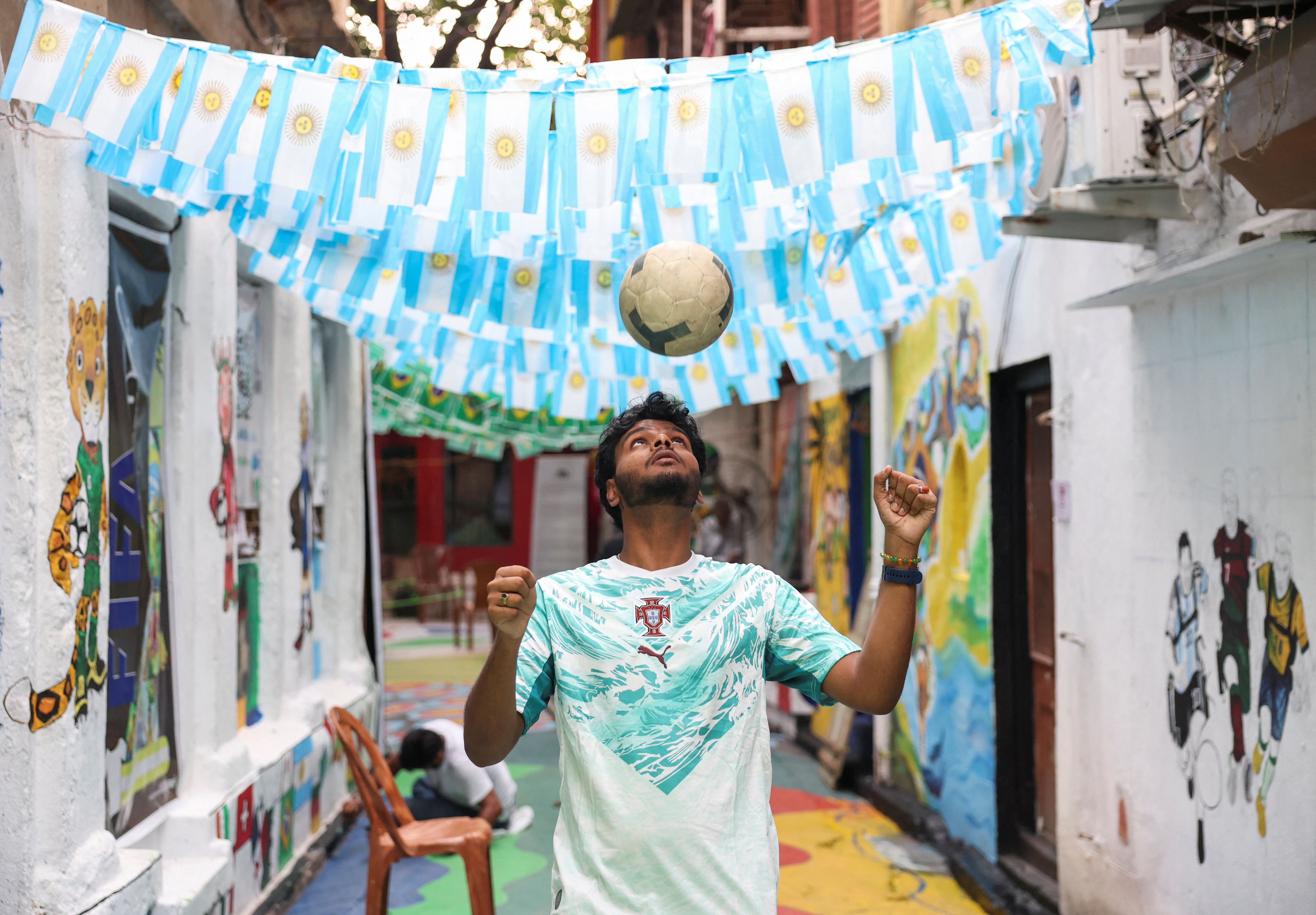 Football fan in India in action.