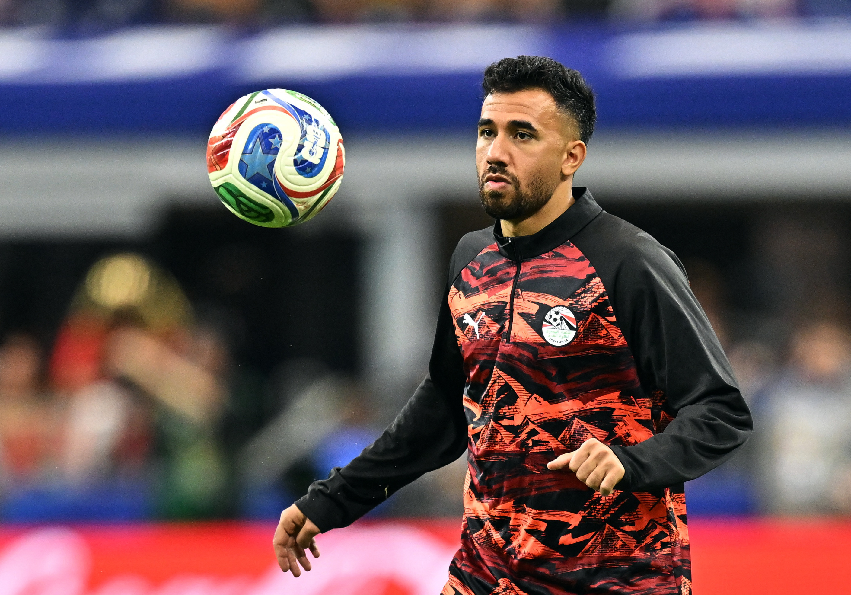 Soccer Football - FIFA World Cup 2026 - Round of 32 - Australia v Egypt - Dallas Stadium, Arlington, Texas, U.S. - July 3, 2026 Egypt's Trezeguet during the warm up before the match IMAGN IMAGES via Reuters/Maria Lysaker