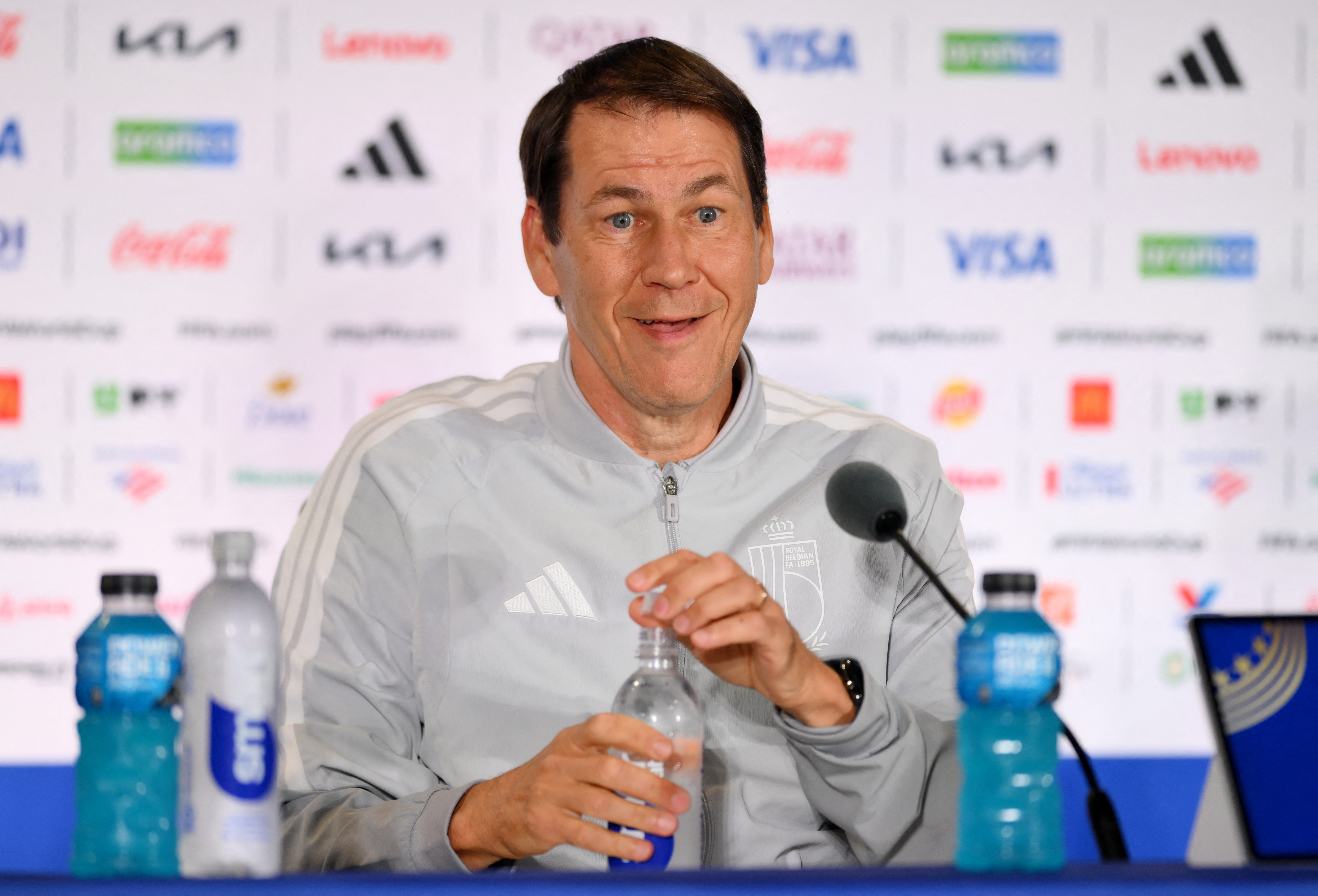 Soccer Football - FIFA World Cup 2026 - Belgium Press Conference - Seattle Stadium, Seattle, Washington, U.S. - July 5, 2026 Belgium coach Rudi Garcia during the press conference IMAGN IMAGES via Reuters/Steven Bisig