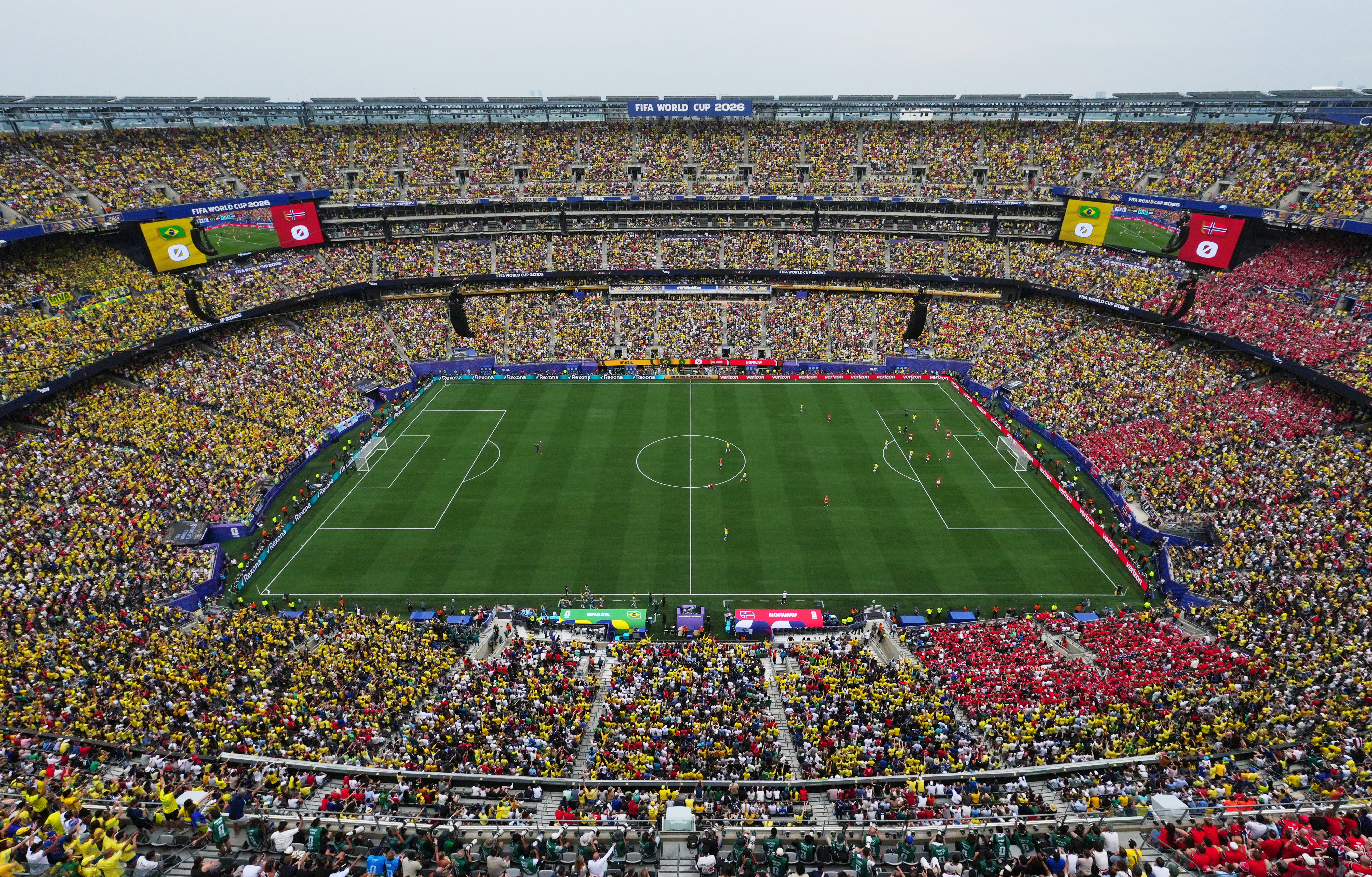 Soccer Football - FIFA World Cup 2026 - Round of 16 - Brazil v Norway - New York New Jersey Stadium, East Rutherford, New Jersey, U.S. - July 5, 2026 General view of the action during the match REUTERS/Omar Aziz