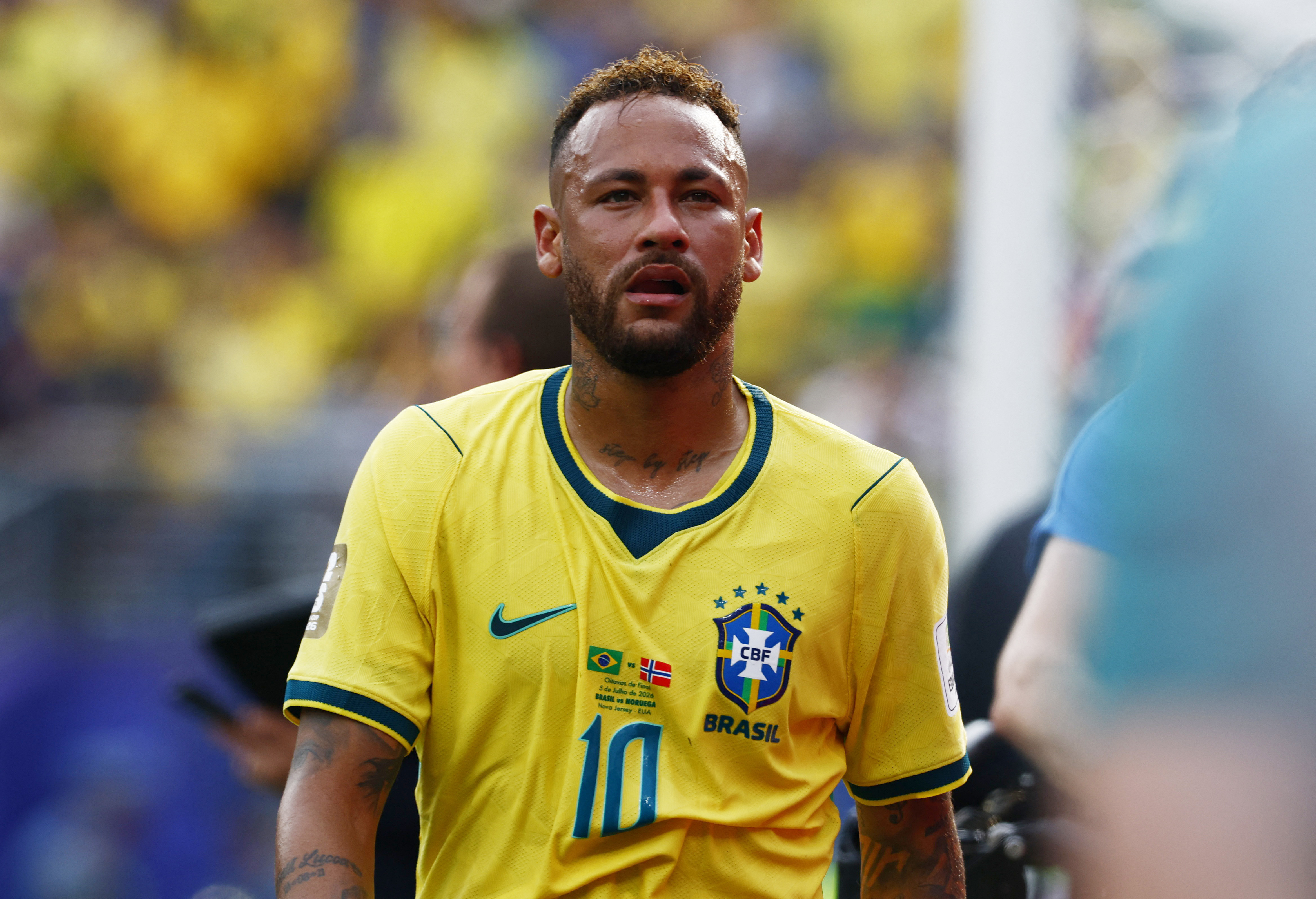 Soccer Football - FIFA World Cup 2026 - Round of 16 - Brazil v Norway - New York New Jersey Stadium, East Rutherford, New Jersey, U.S. - July 5, 2026 Brazil's Neymar Jr. looks dejected after the match as Brazil are eliminated from the World Cup REUTERS/Jeenah Moon