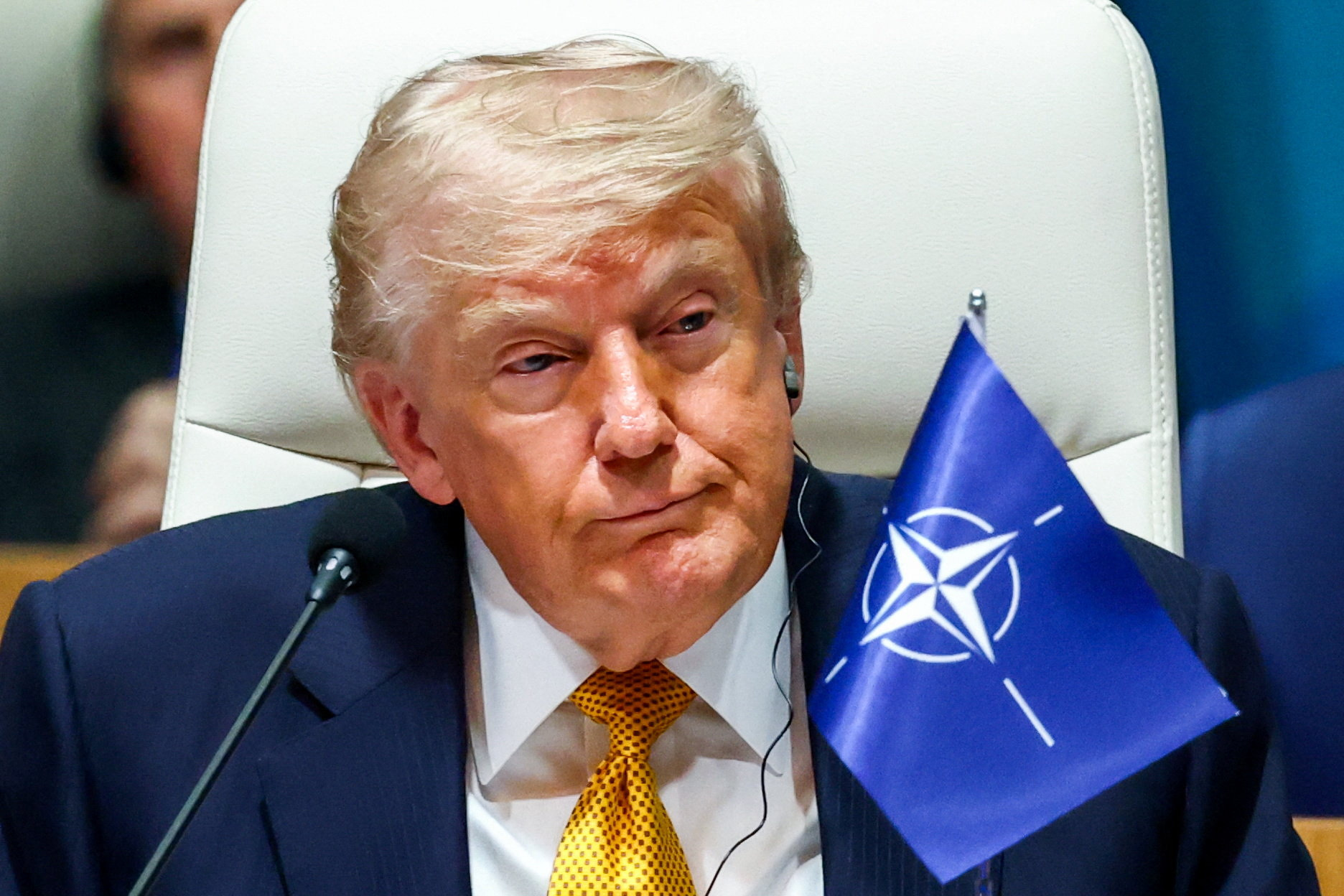 U.S. President Donald Trump attends a meeting of the North Atlantic Council (NAC) during the NATO leaders' summit i