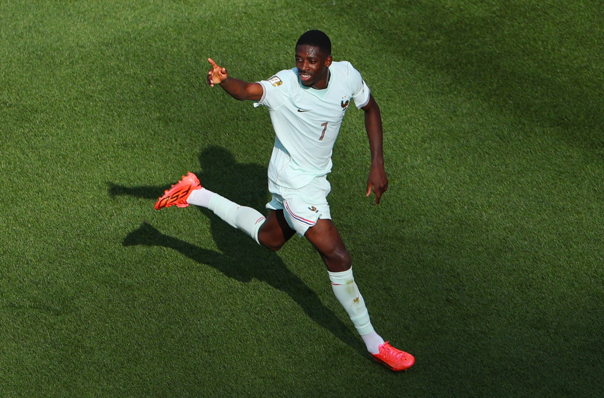 France’s Ousmane Dembele celebrates scoring their second goal against Morocco