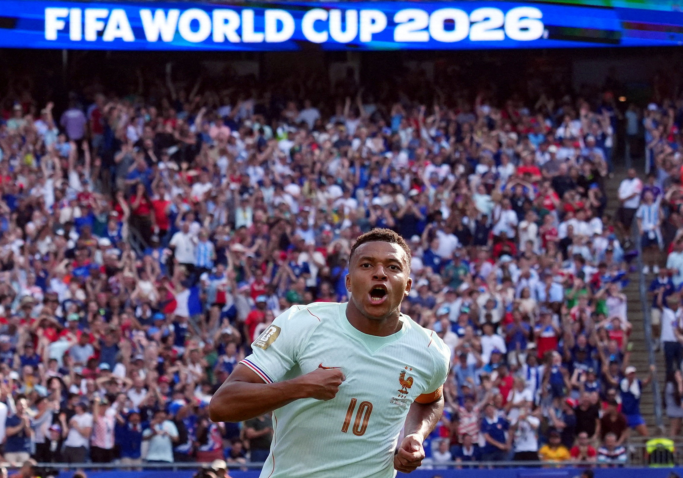 Soccer Football - FIFA World Cup 2026 - Quarter Final - France v Morocco - Boston Stadium, Foxborough, Massachusetts, U.S. - July 9, 2026 France's Kylian Mbappe celebrates scoring their first goal IMAGN IMAGES via Reuters/David Butler Ii TPX IMAGES OF THE DAY