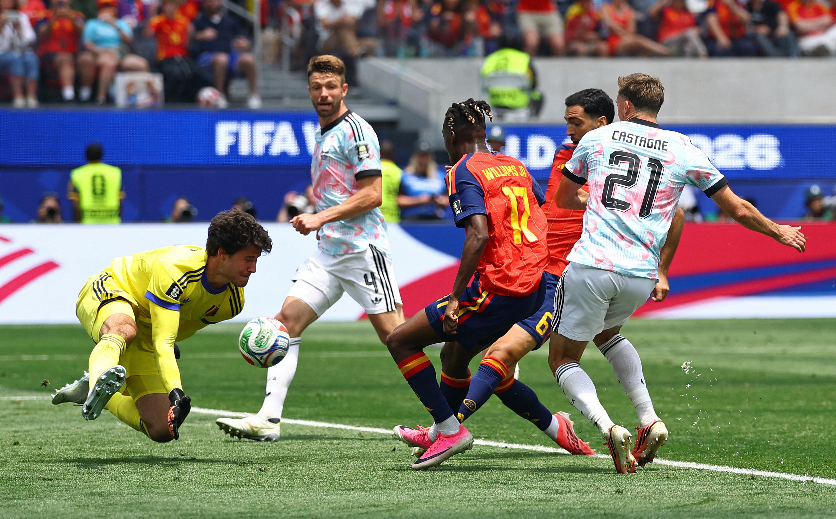 Spain's Mikel Merino scores their second goal
