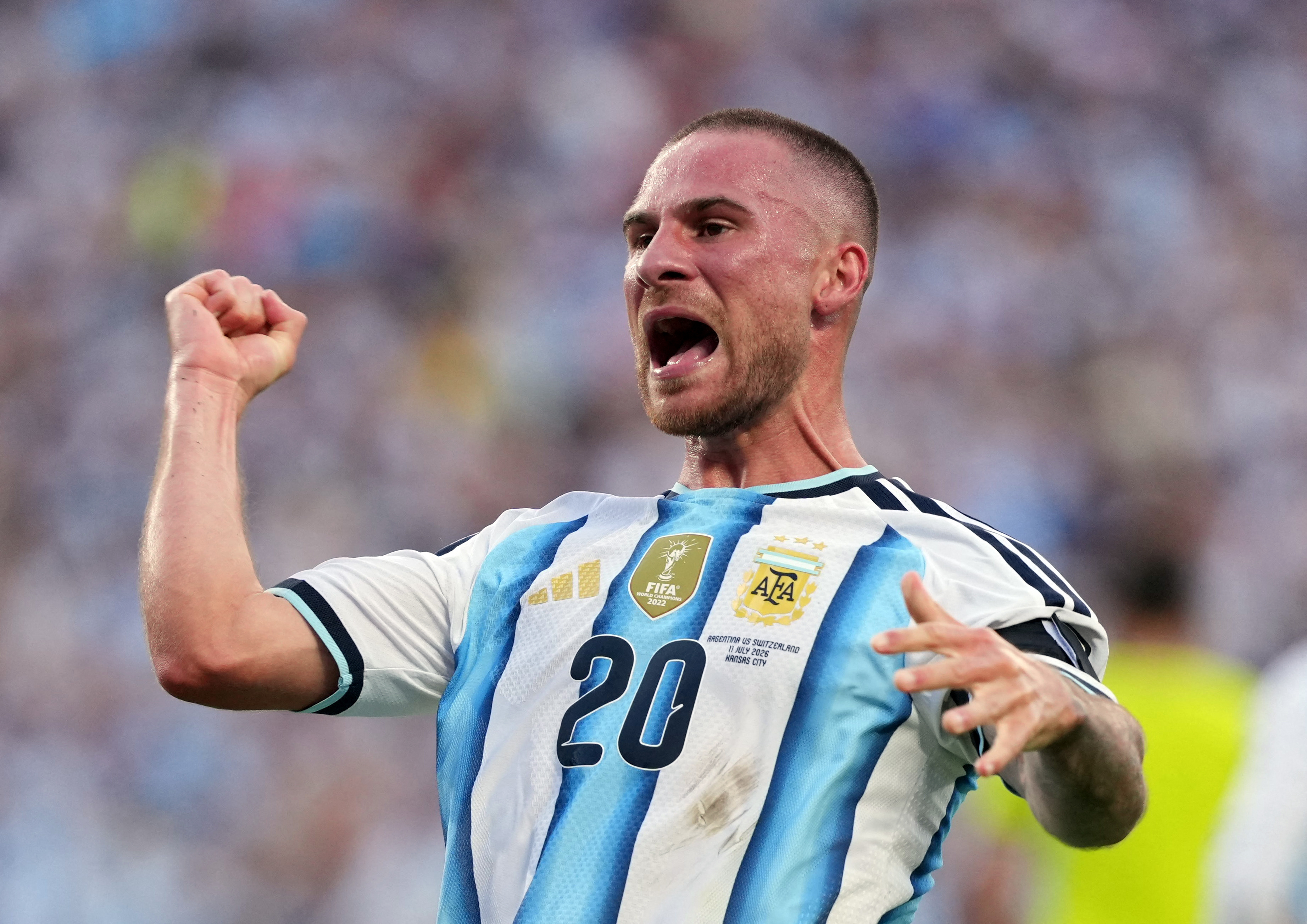 Argentina’s Alexis Mac Allister celebrates scoring their first goal against Switzerland