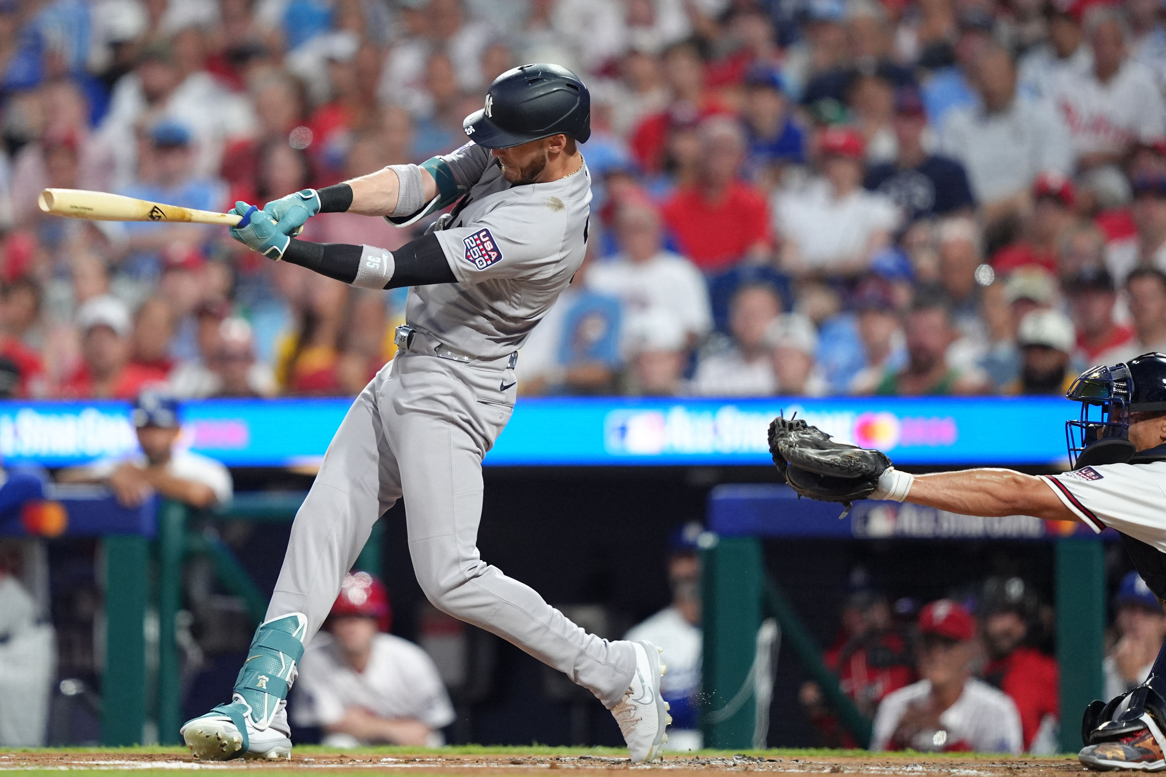 Bellinger hits a two-run single during the first inning for the All-Star Game