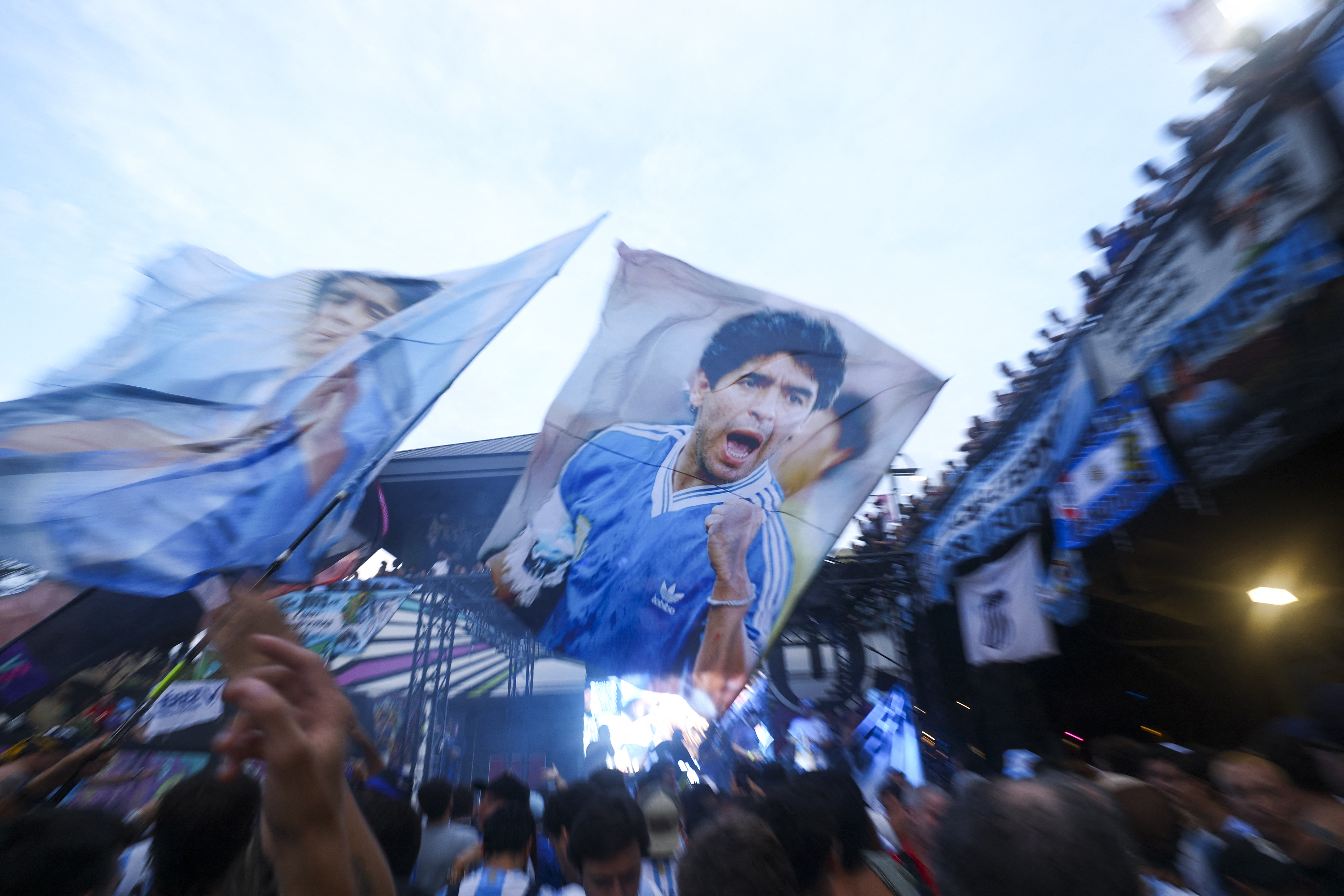 Argentina fans gather ahead of the World Cup Semi Final match against England
