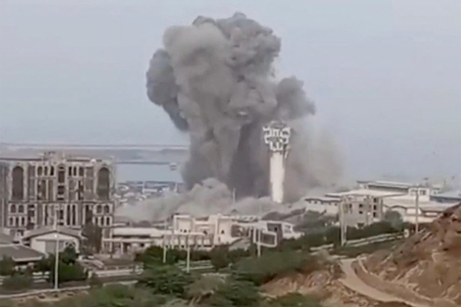 Smoke rises in Chabahar, Iran, in this screengrab taken from a social media video