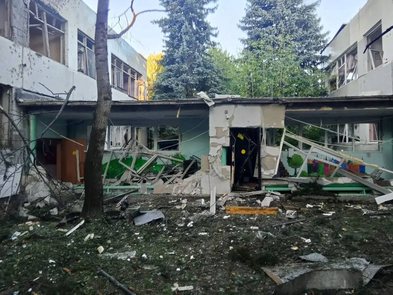 View of a damaged building.