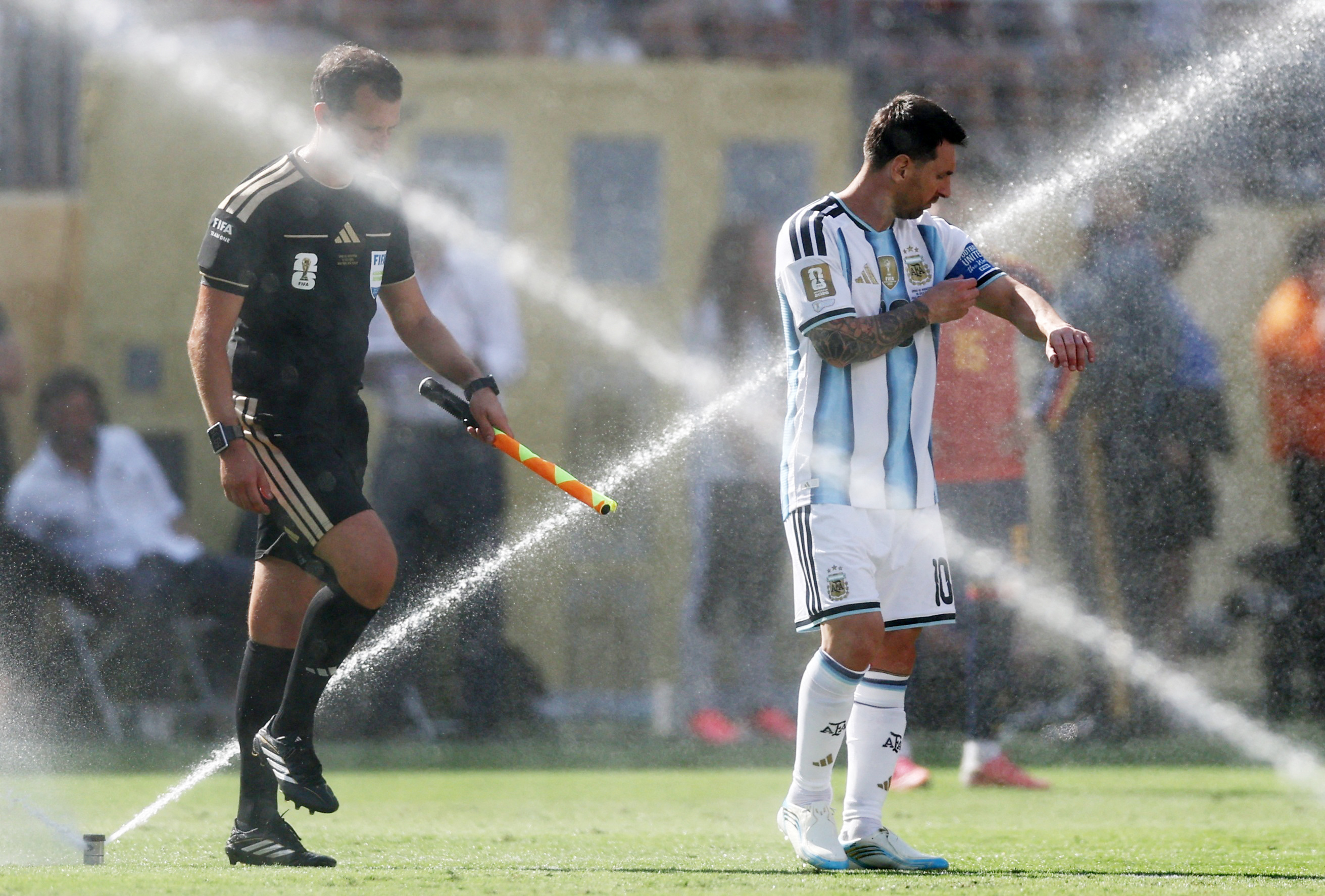 Argentina superstar Lionel Messi during World Cup hydration break