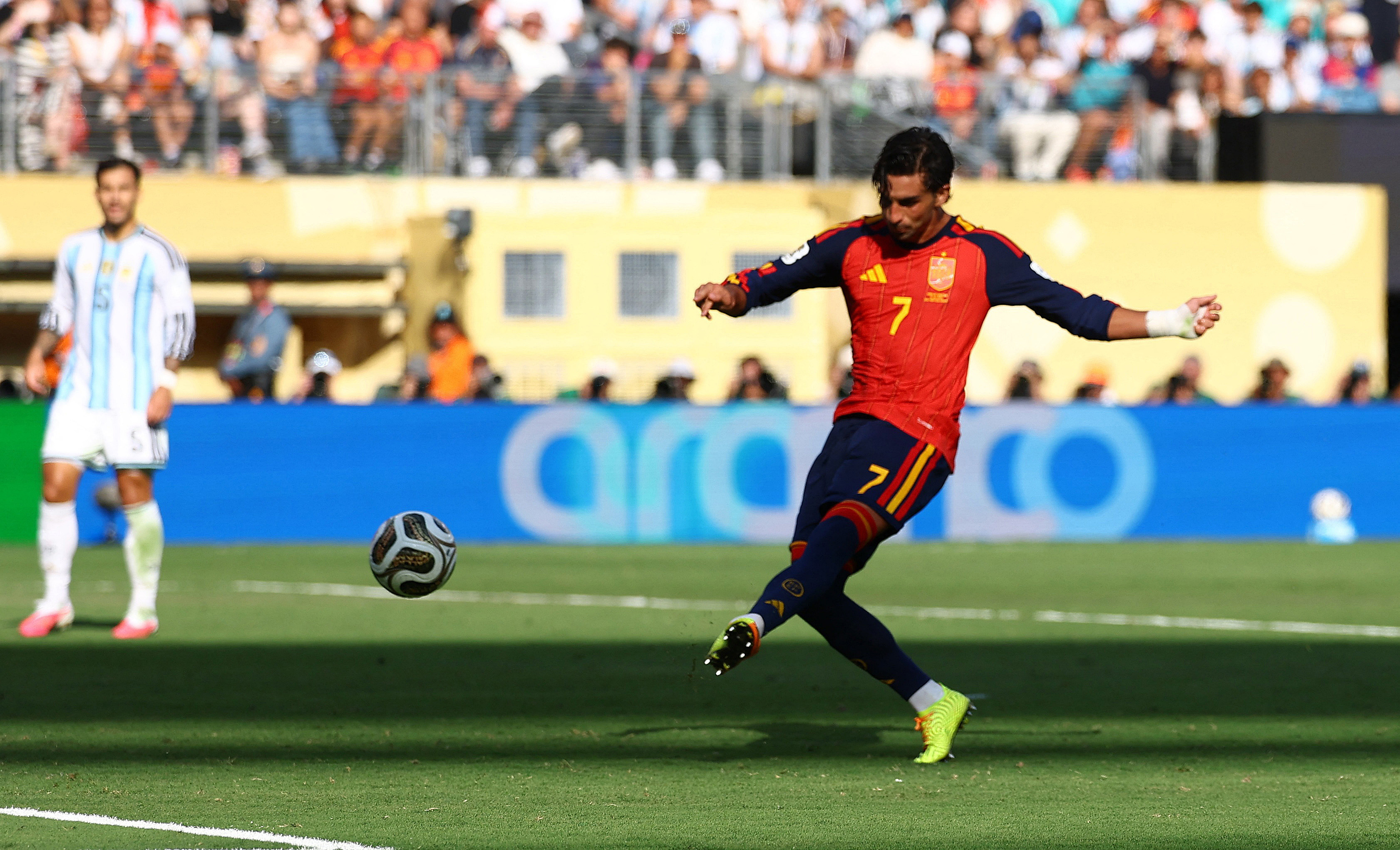 Spain’s Ferran Torres scores in the World Cup final for La Roja
