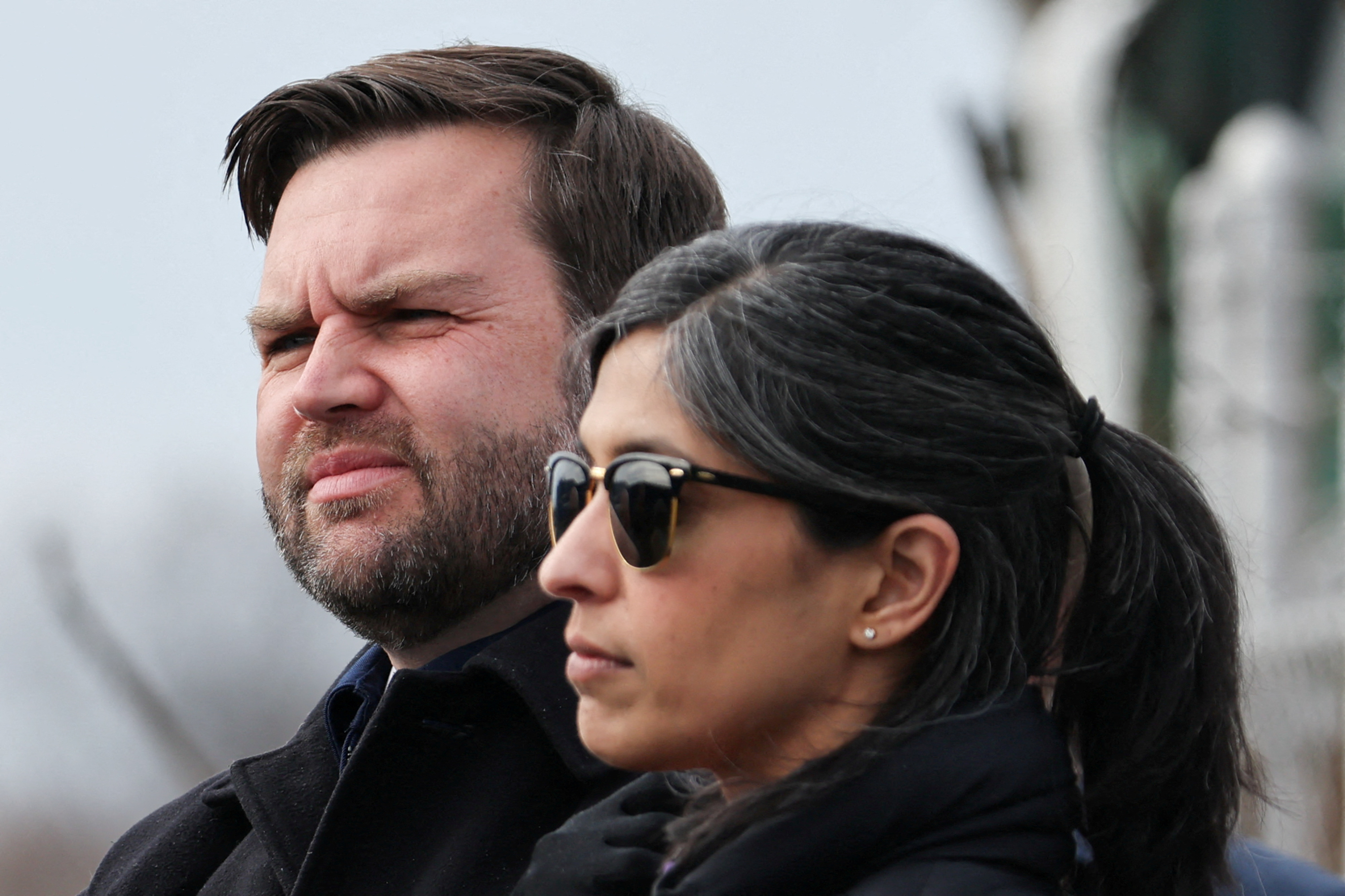 U.S. Vice President JD Vance and second lady Usha Vance visit the site of a 2023 train derailment in East Palestine, Ohio, U.S., February 3, 2025.