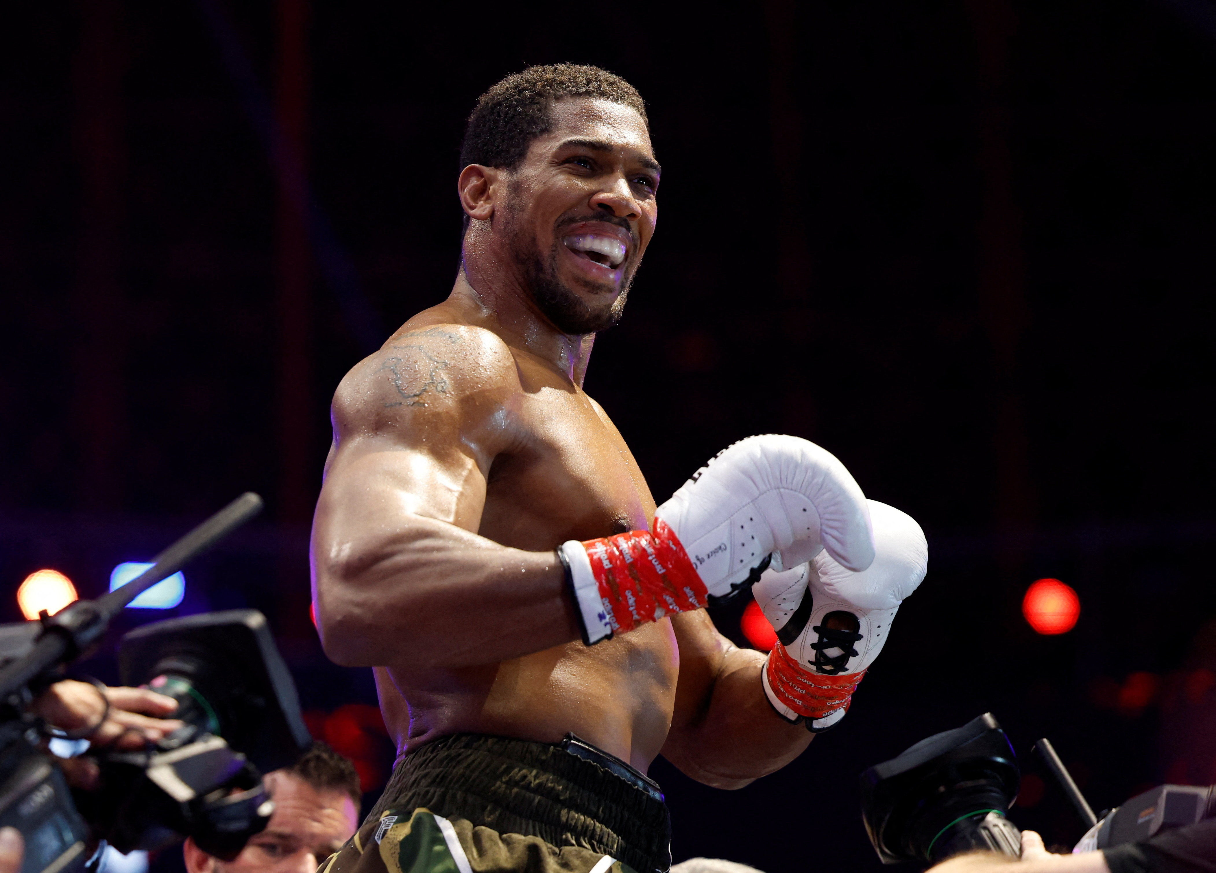 Boxing - The Comeback - Anthony Joshua v Kristian Prenga - Jeddah Superdome, Jeddah, Saudi Arabia - July 26, 2026 Anthony Joshua celebrates after winning his fight against Kristian Prenga by technical knockout REUTERS/Ibraheem Abu Mustafa TPX IMAGES OF THE DAY