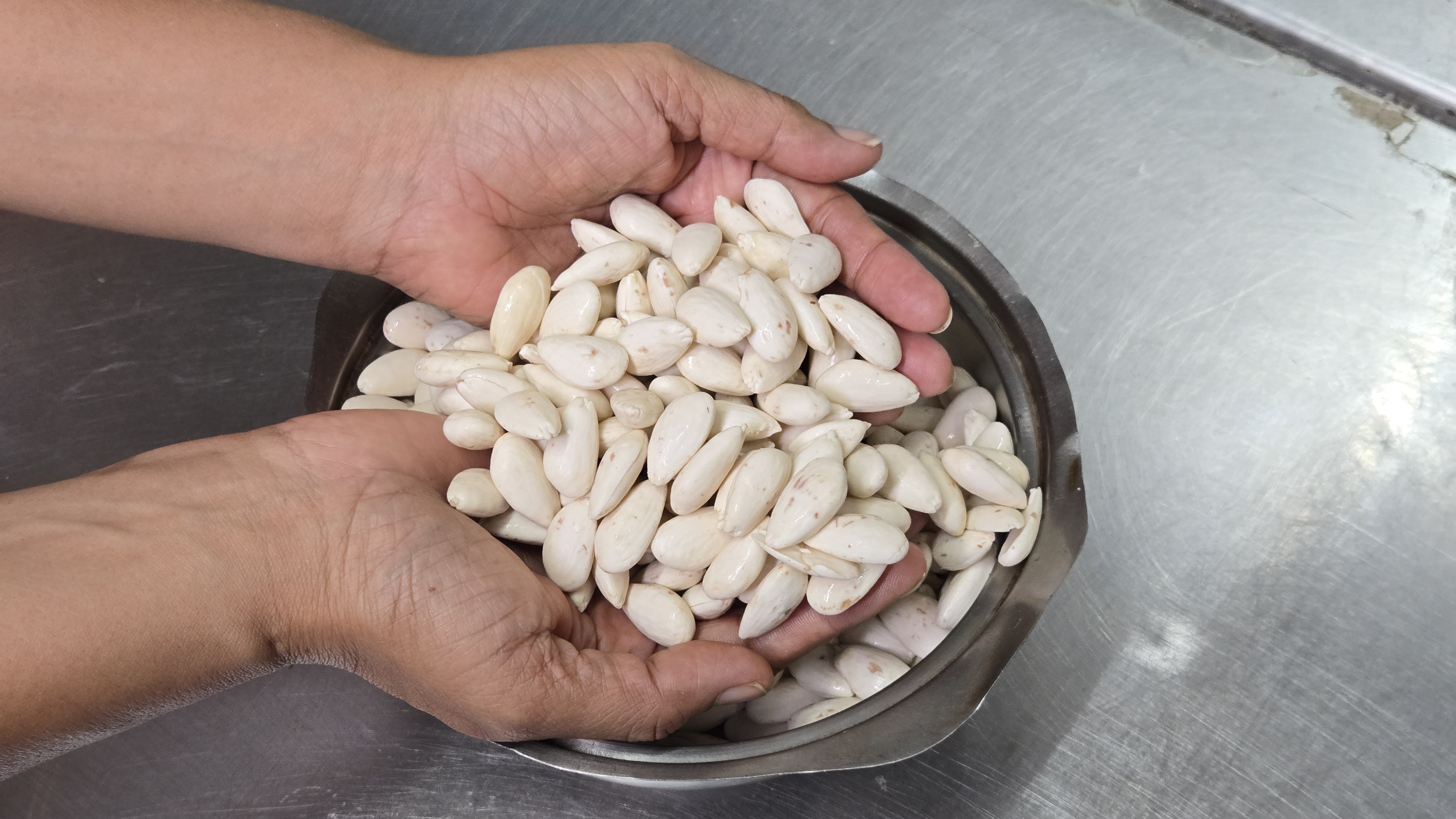 Traditional orchata is made by soaking, peeling and grinding almonds into a sweet concentrate