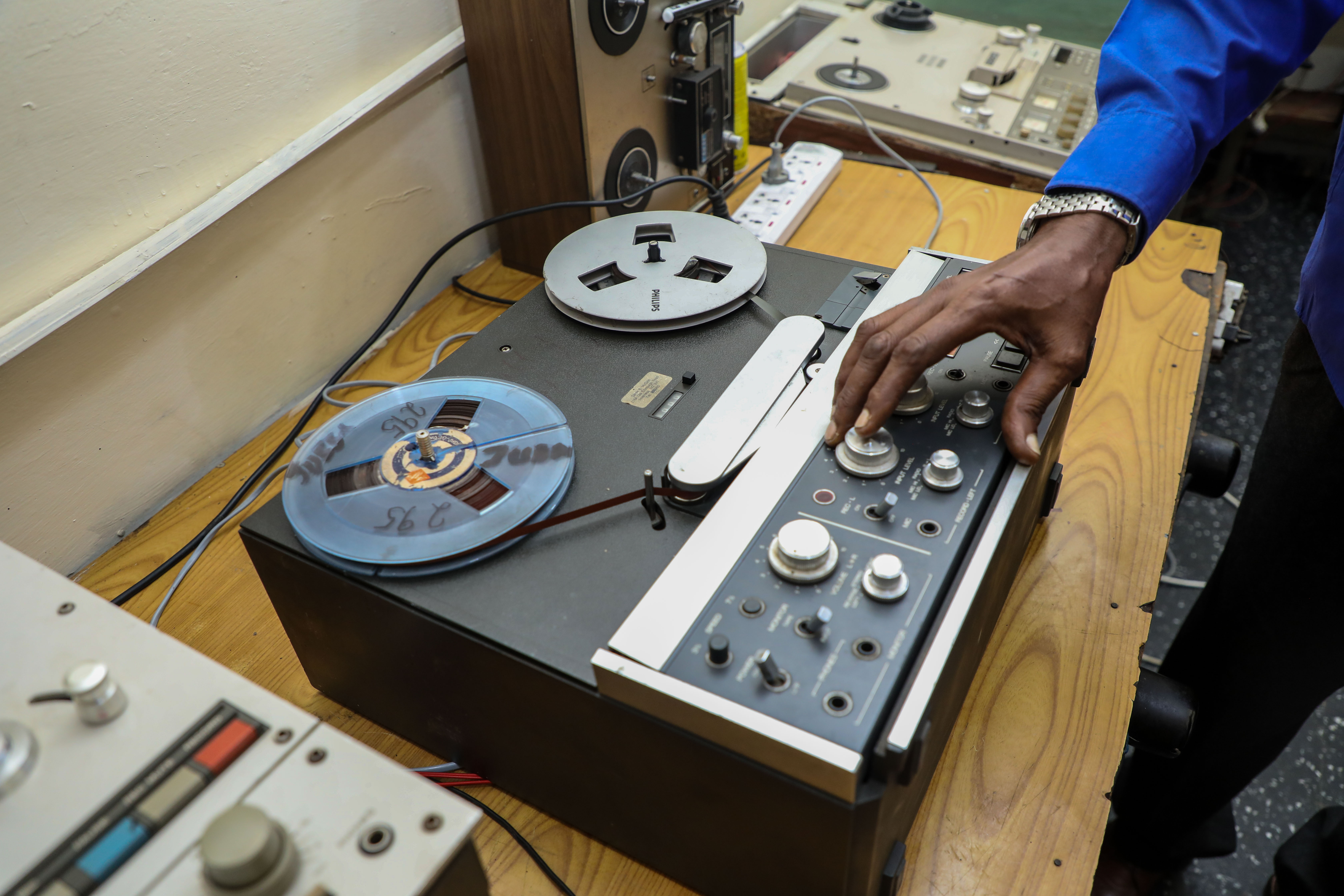 An old reel-to-reel machine used to play and digitise tapes at Radio Mogadishu's archive in Mogadishu. [Abdimajid Abdillahi Farah/Al Jazeera]