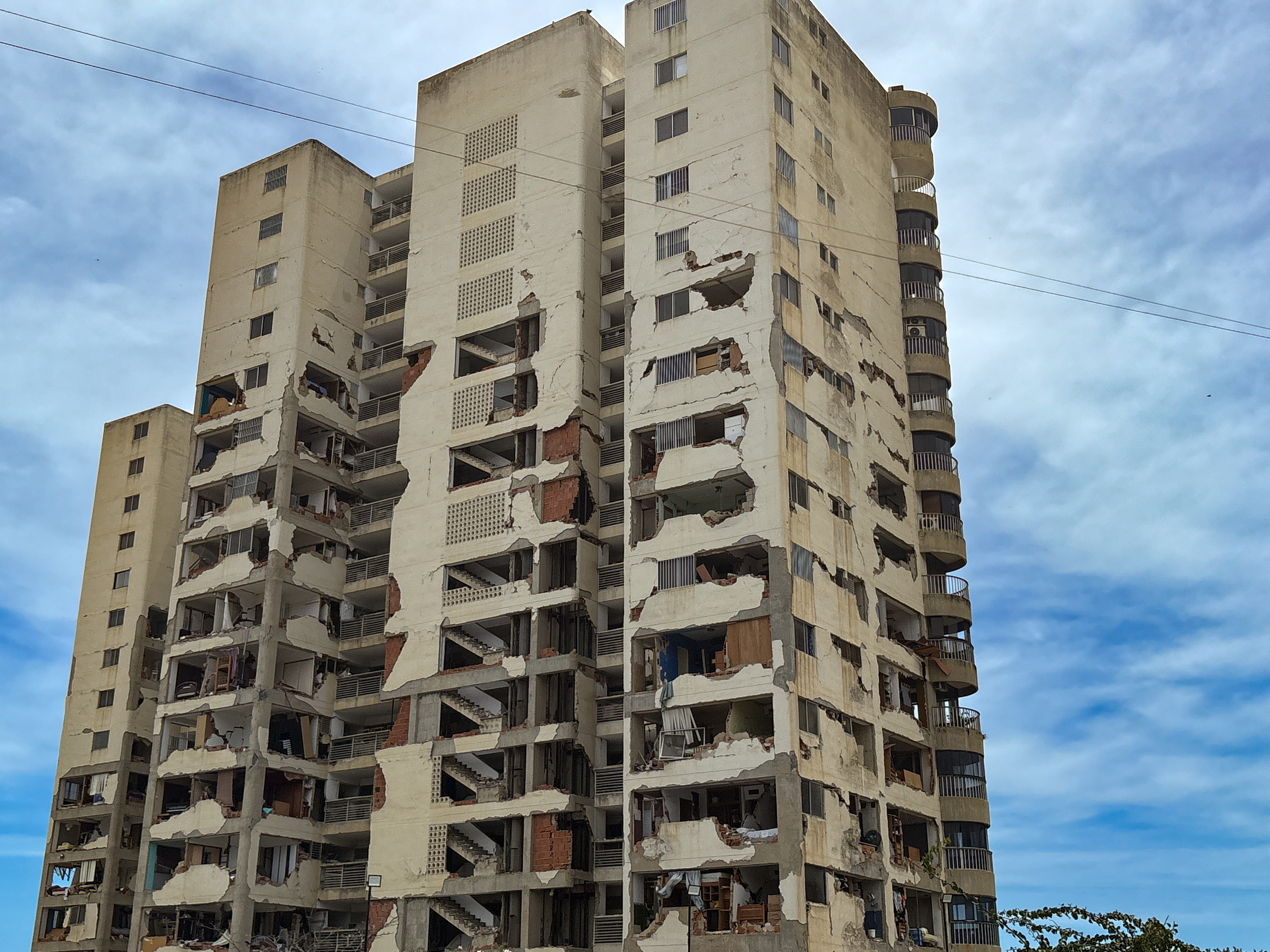 A building shows damage to its edifice in Venezuela