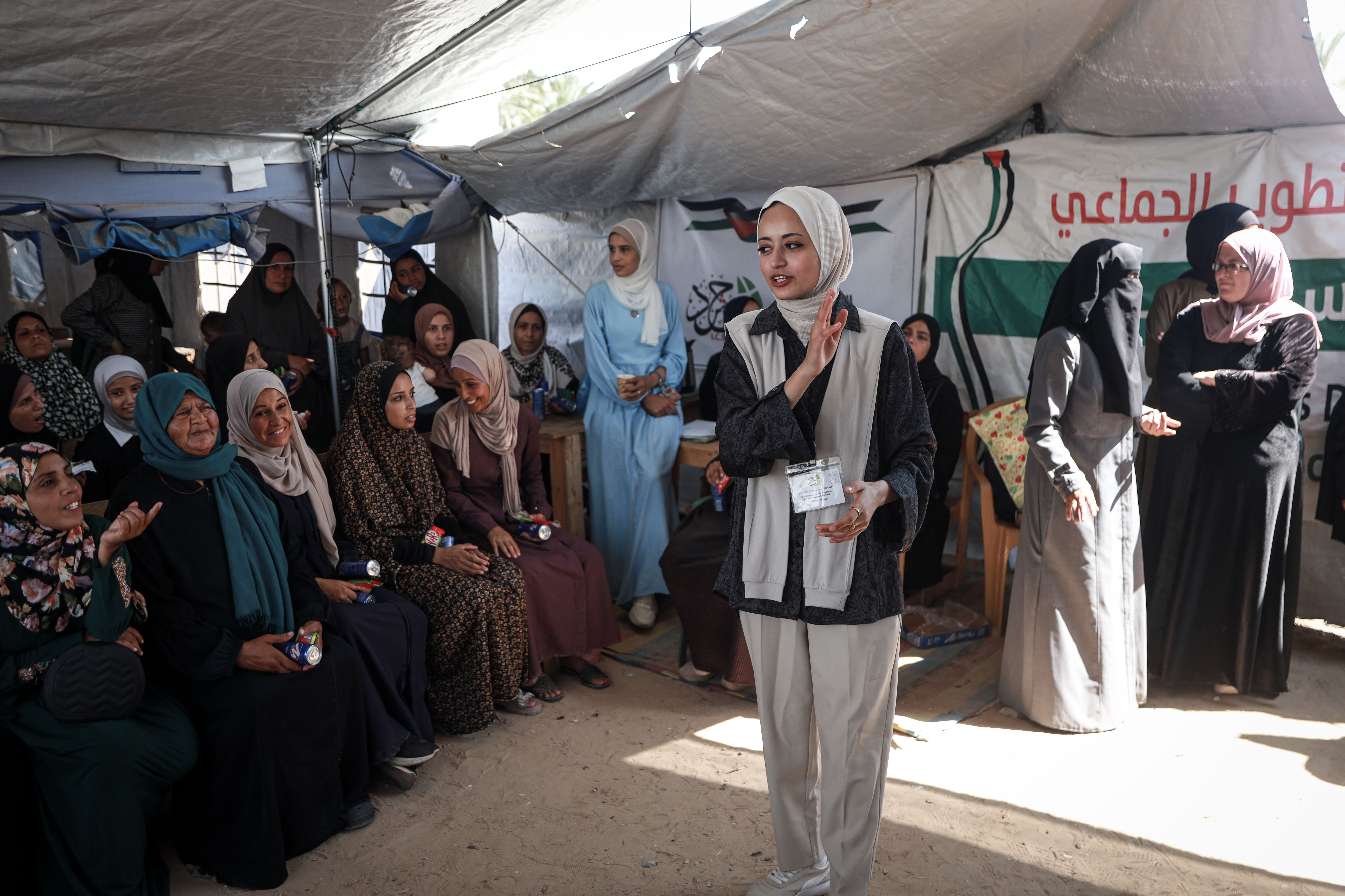 Alaa Daoud, 29, coordinator at Community Development Projects, says the initiative aims to support women facing the hardships of war [Abdelhakim Abu Riash/Al Jazeera]