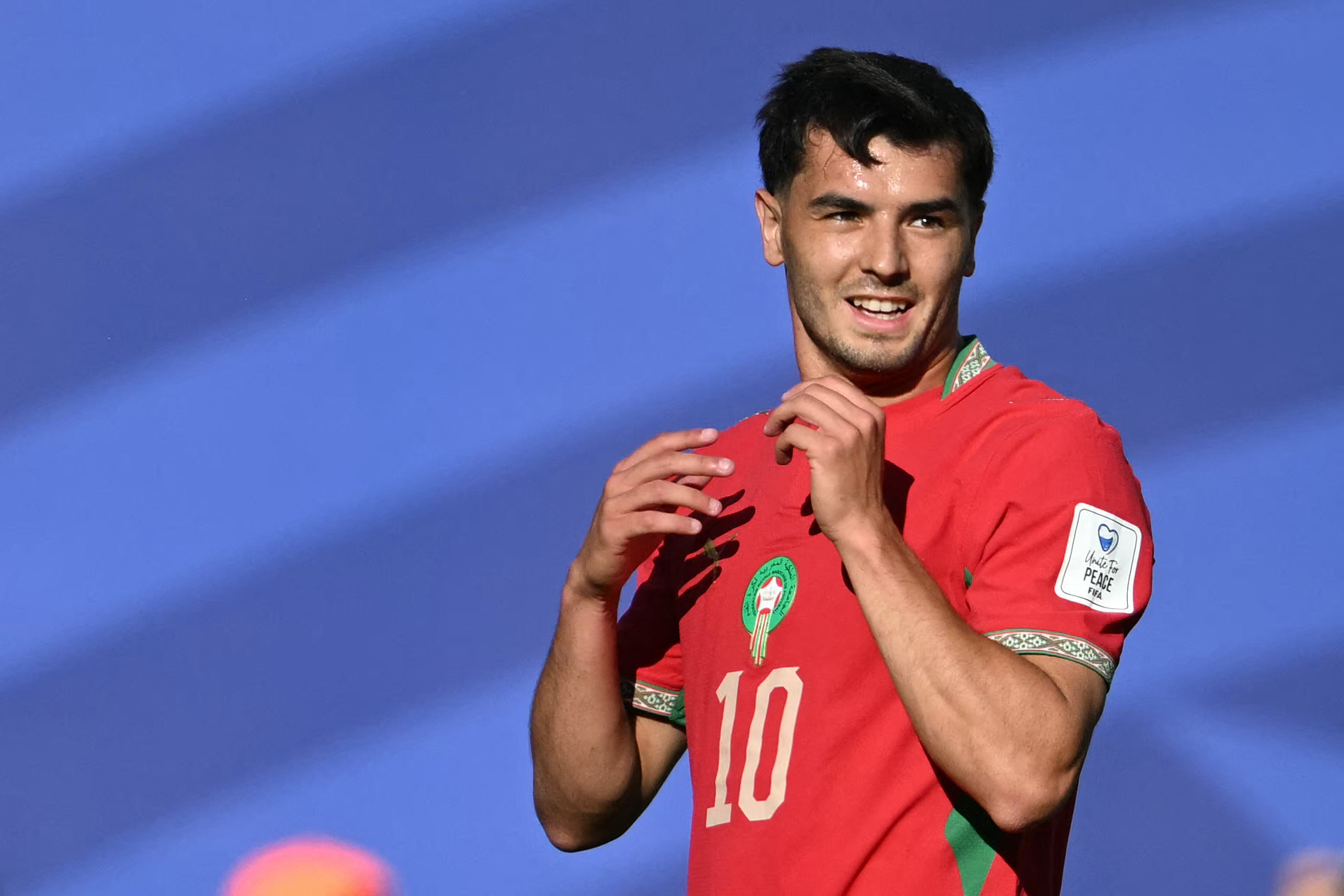 Moroccos forward #10 Brahim Diaz reacts after missing a chance during the 2026 World Cup Group C football match between Brazil and Morocco at the New York/New Jersey Stadium in East Rutherford on June 13, 2026. (Photo by Mauro PIMENTEL / AFP)