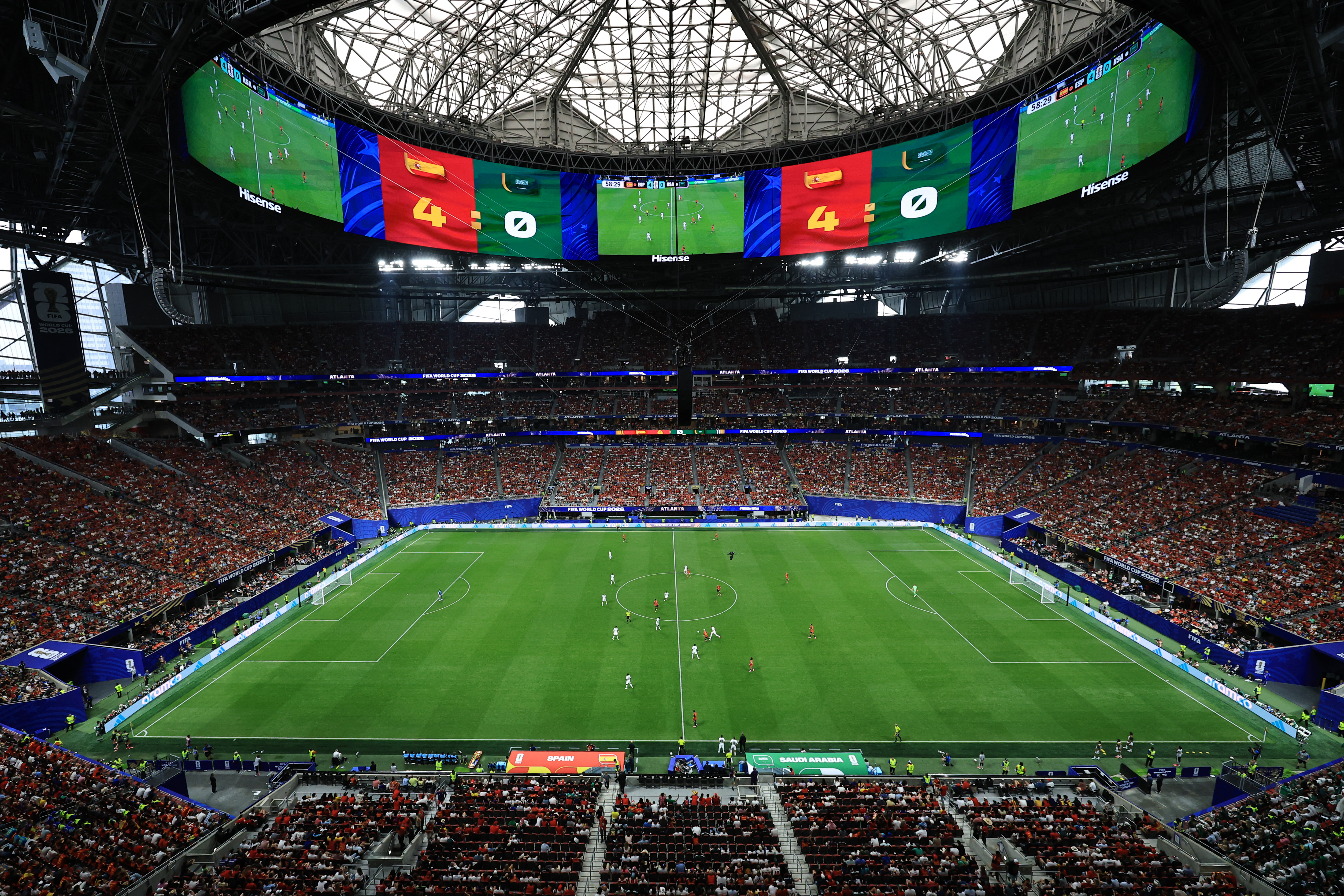 ATLANTA, GEORGIA - JUNE 21: General view during the FIFA World Cup 2026 Group H match between Spain and Saudi Arabia at Atlanta Stadium on June 21, 2026 in Atlanta, Georgia. Buda Mendes/Getty Images/AFP (Photo by Buda Mendes / GETTY IMAGES NORTH AMERICA / Getty Images via AFP)