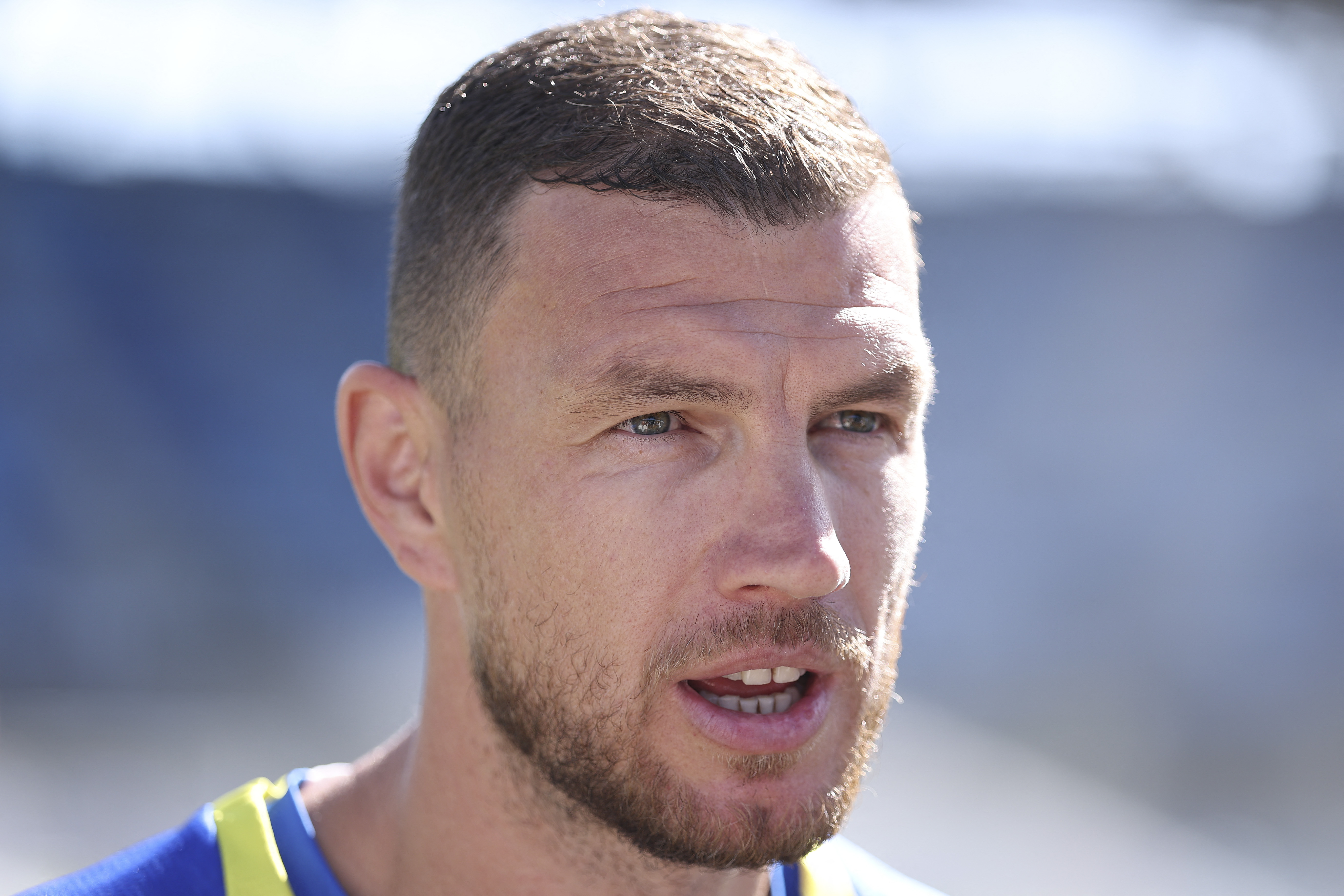 Edin Dzeko reacts.