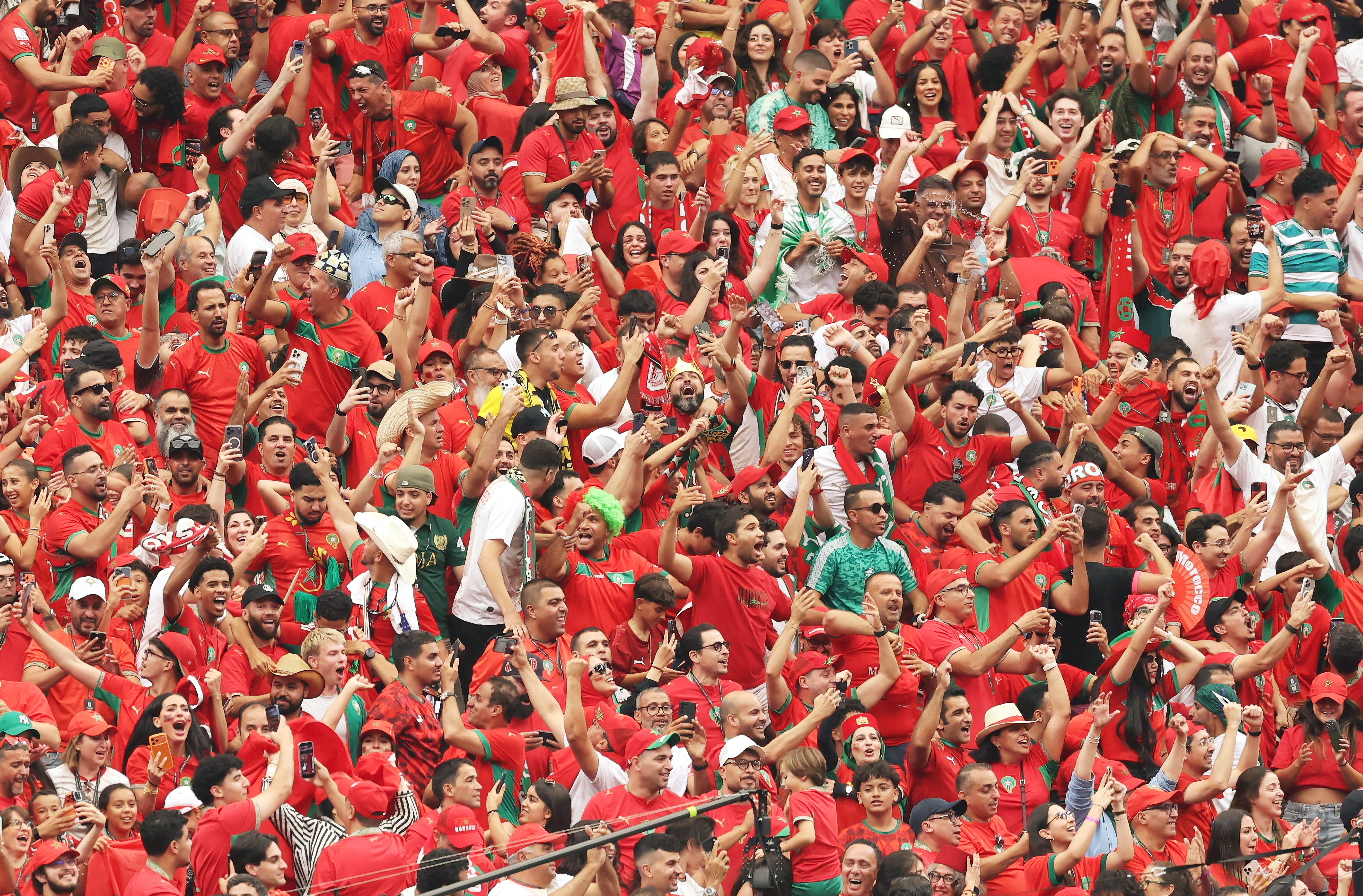 Moroccan fans celebrate their team’s victory against Canada in the round of 16 at the Houston Stadium in Houston, US, on July 4, 2026