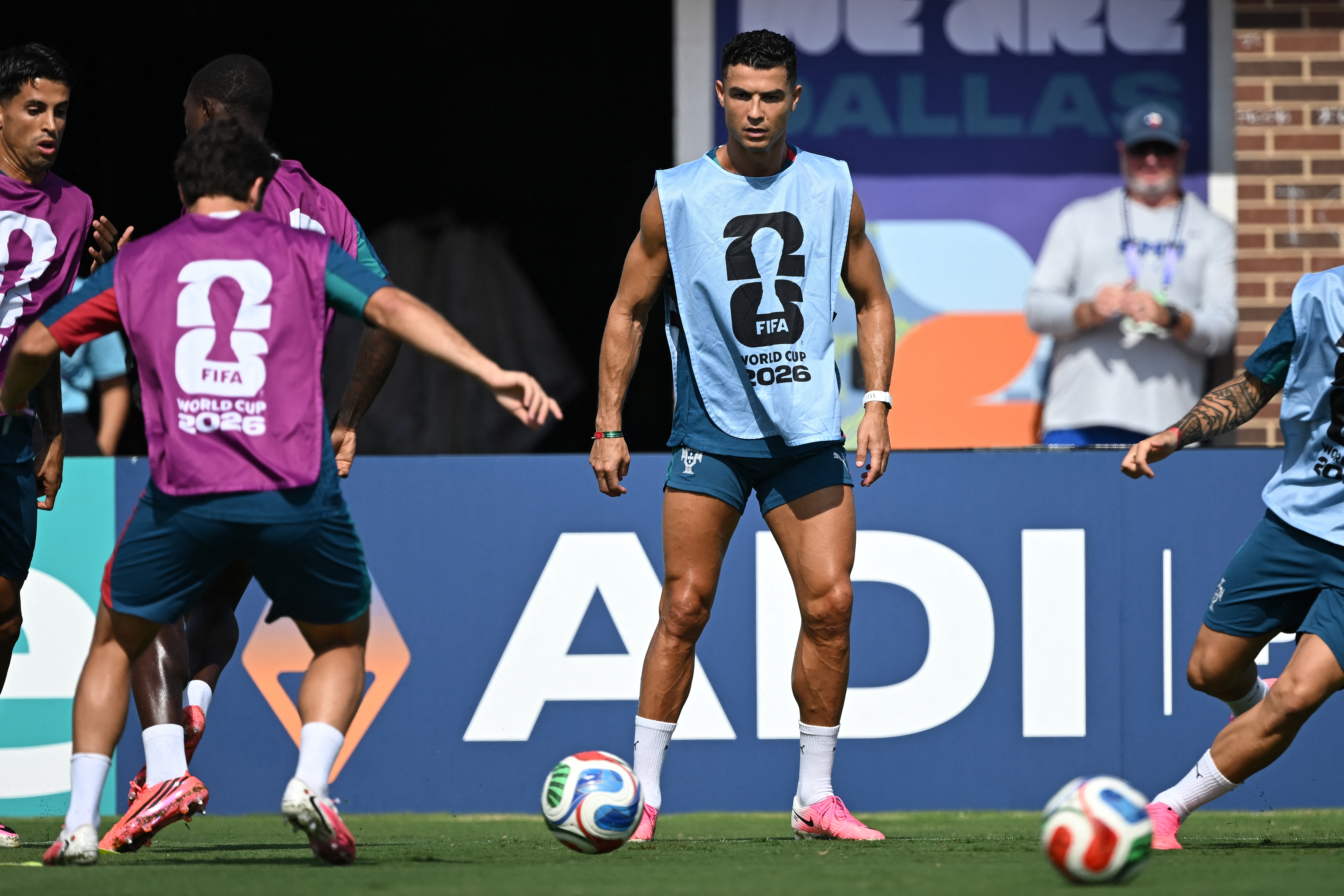 Portugal's forward #07 Cristiano Ronaldo takes part in an MD-1 training session at the Southern Methodist University (SMU) in University Park, Texas on July 5, 2026, on the eve of the 2026 World Cup round of 16 football match between Portugal and Spain. (Photo by Paul ELLIS / AFP)