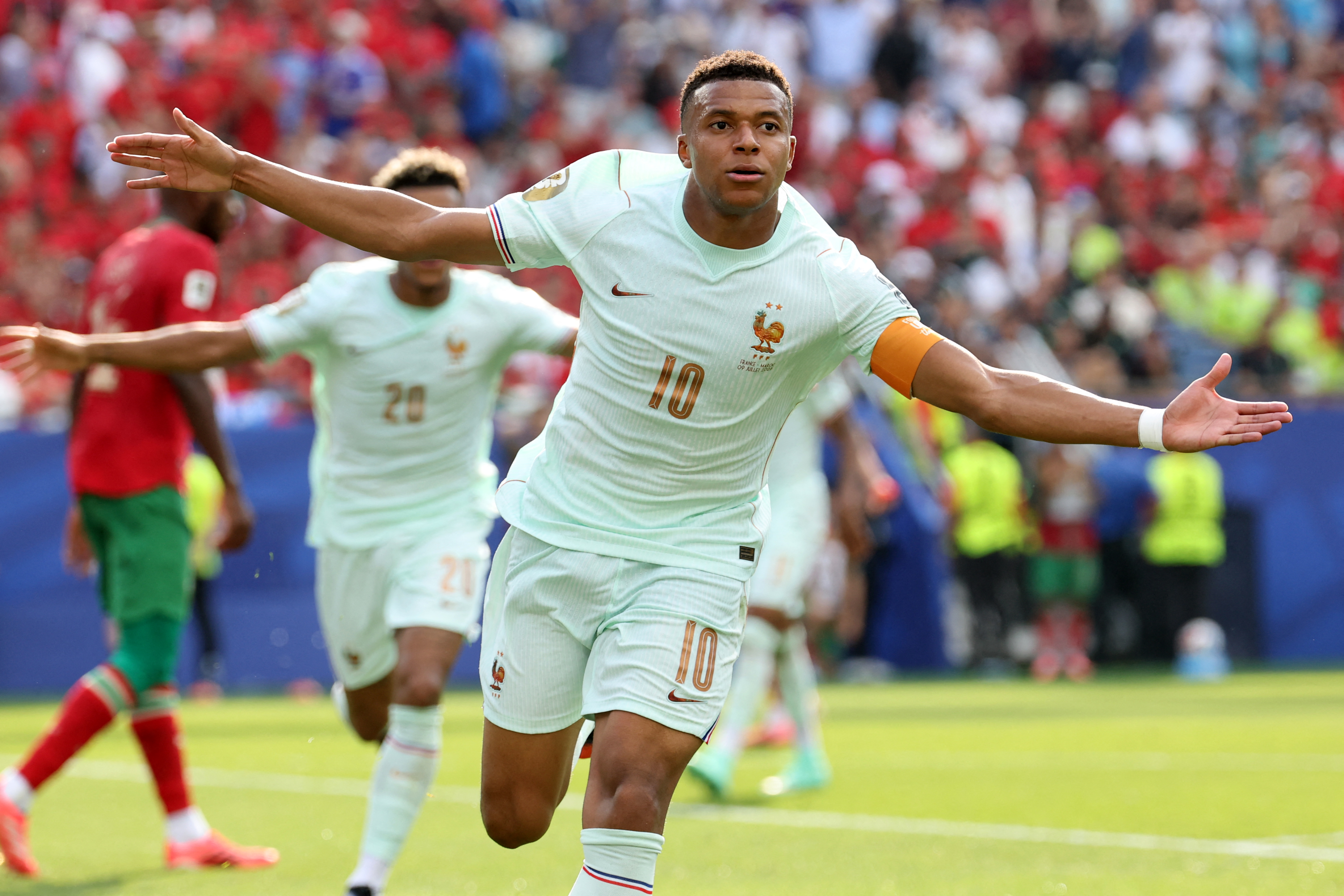 Kylian Mbappe reacts.