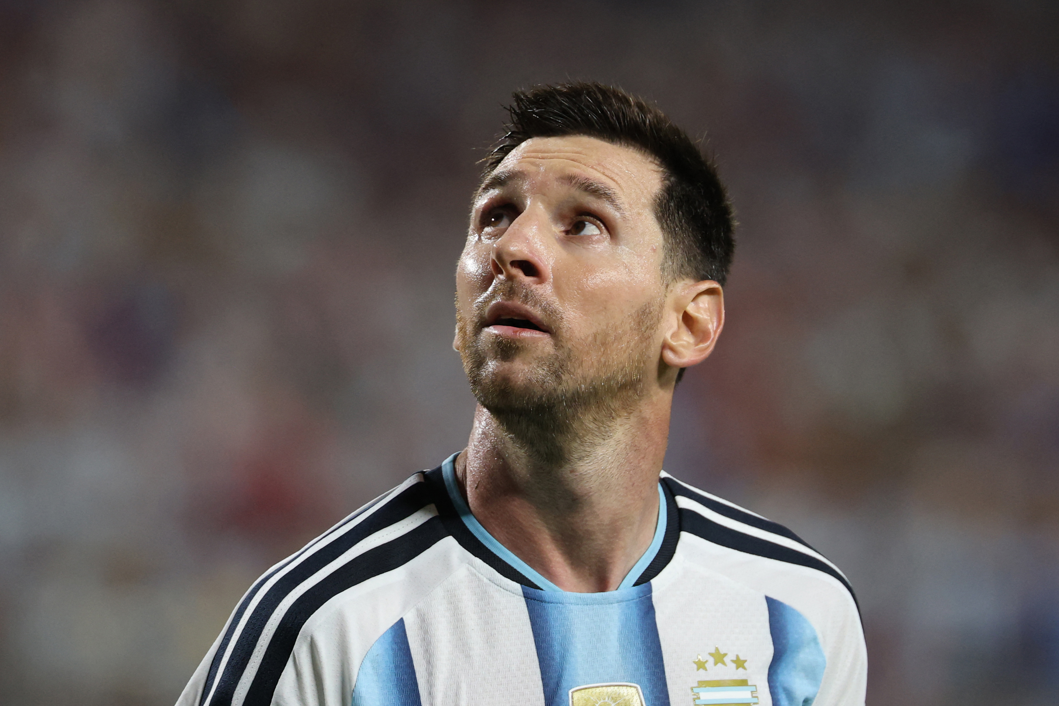 Argentina's forward #10 Lionel Messi walks on the pitch during the 2026 World Cup football tournament quarter-final match between Argentina and Switzerland at the Kansas City Stadium in Kansas City on July 11, 2026. (Photo by Odd ANDERSEN / AFP)