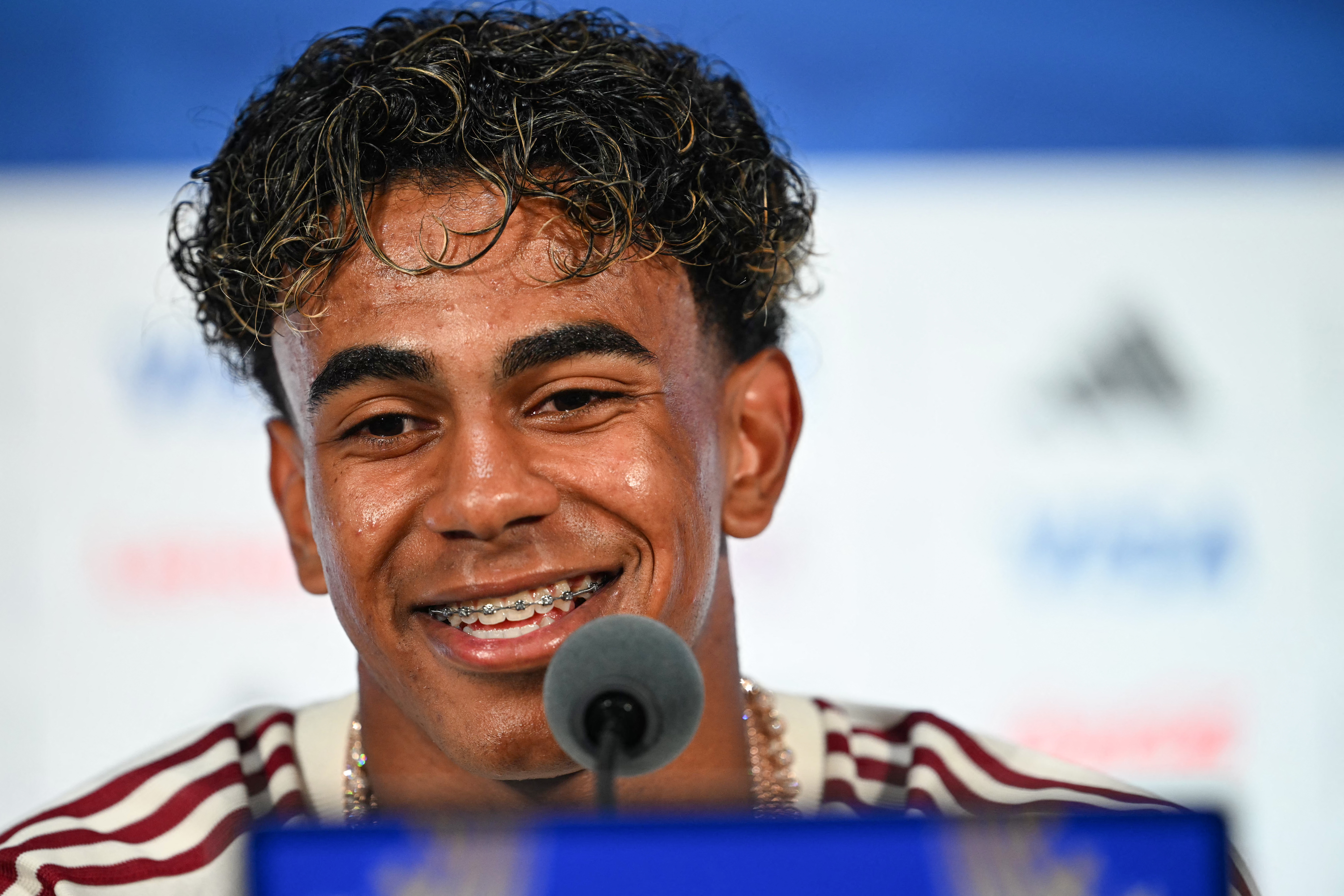 Spain's forward Lamine Yamal gives an MD-1 press conference at the Dallas Stadium in Arlington