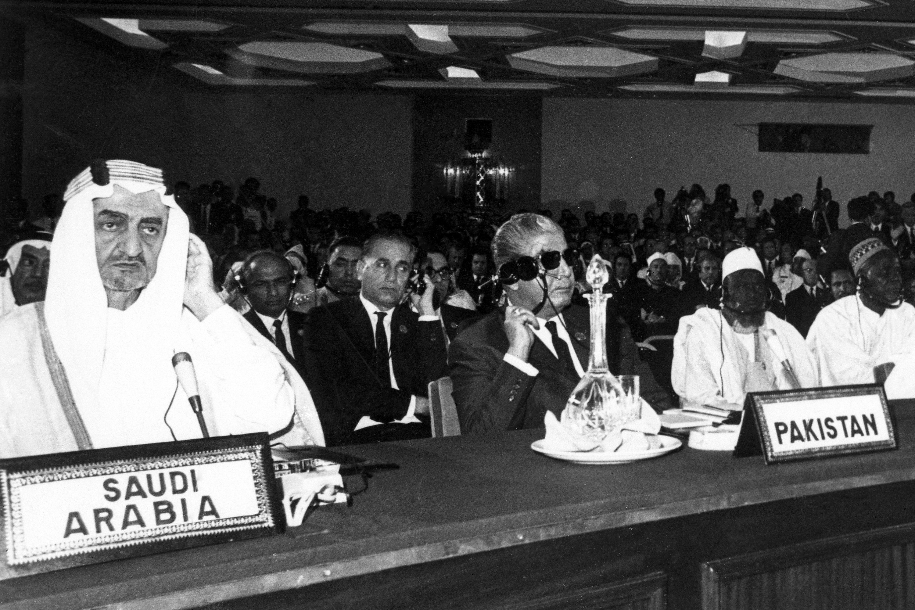 Delegates at the opening of the Islamic Summit Conference in Rabat, Morocco, Sept. 22, 1969, are from left to right; King Faisal of Saudi Arabia, General Agha Muhammad Yahya Khan of Pakistan, Boukary Dabo of Niger, and Moktar Ould Daddah of Mauritania. (AP Photo)