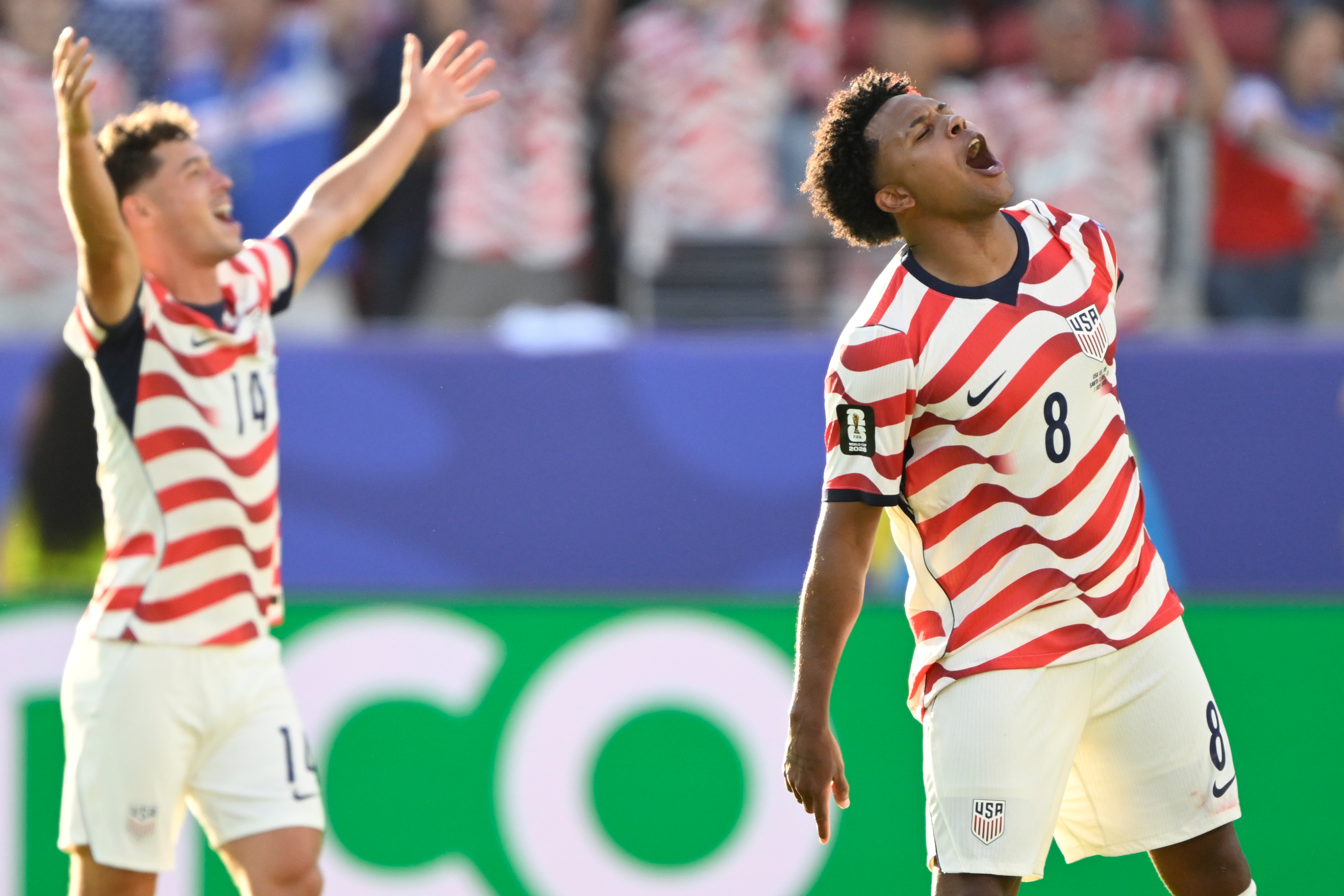 United States' Weston McKennie and Sebastian Berhalter on the pitch at the stadium in Santa Clara, California