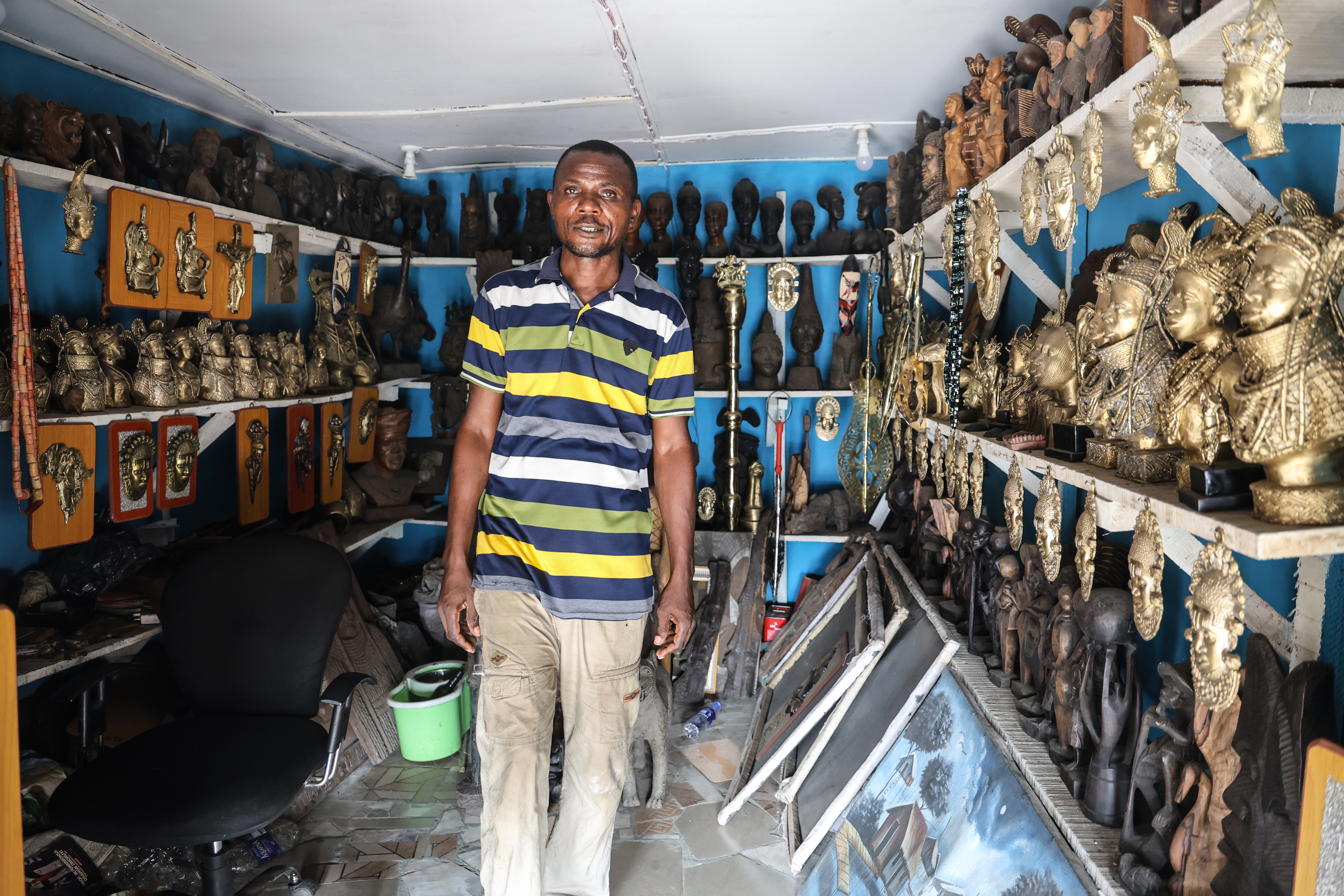 Artisan Agbonmwenre Alex at his workshop in Benin City