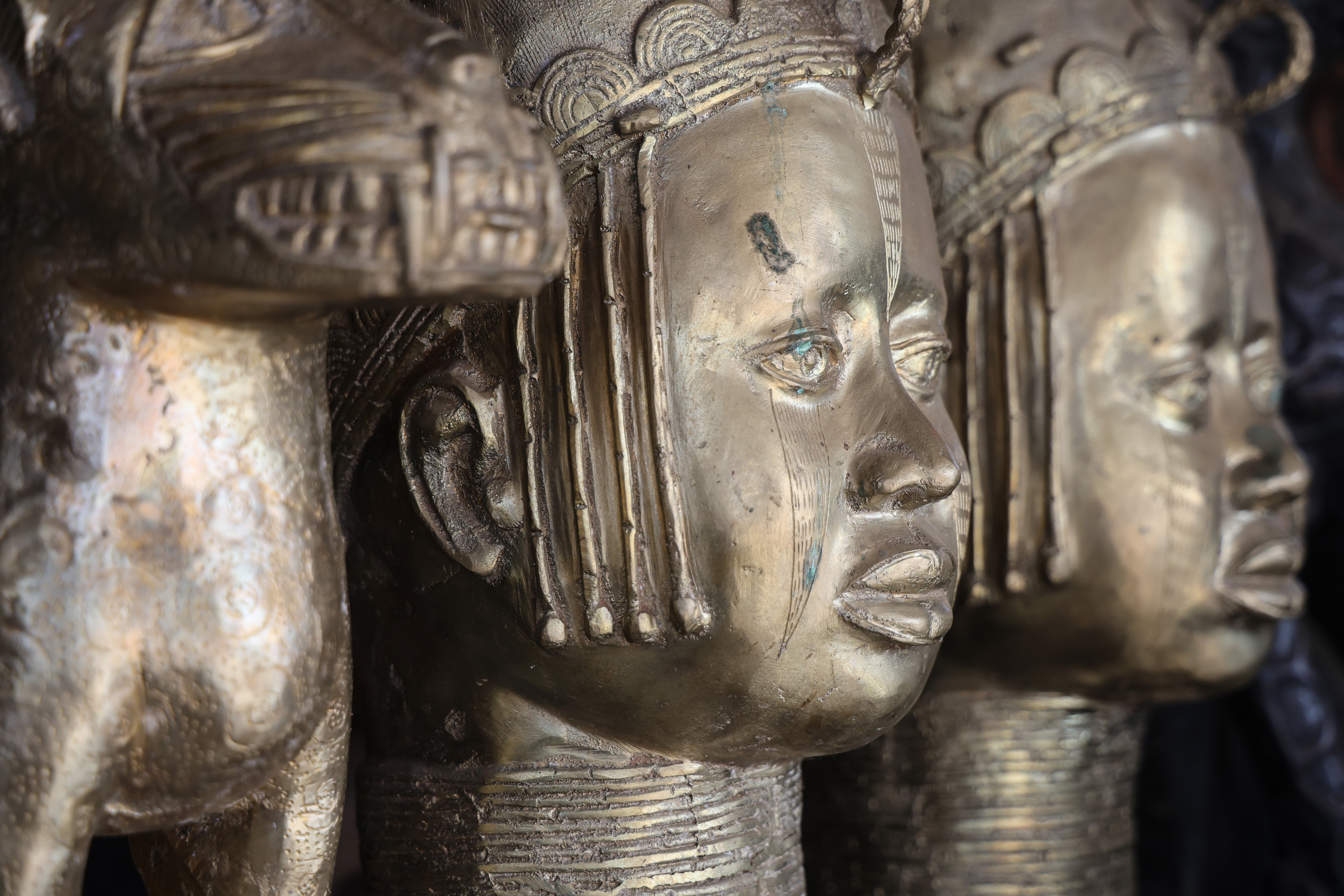 Bronze portrait heads on display in Benin City