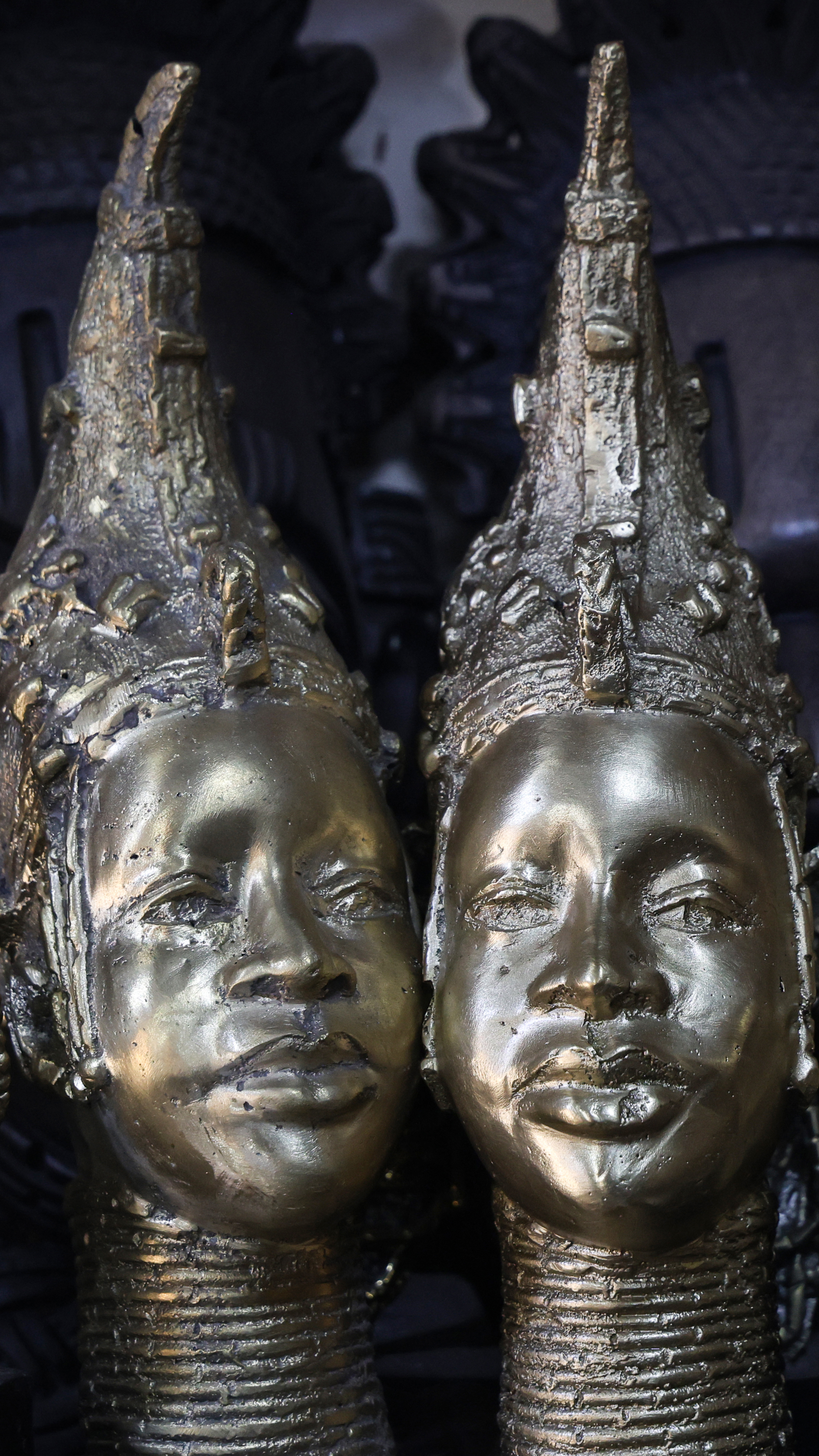 Female figures in bronze reflect the prominence of queens and quuen mothers in Nigeria's history
