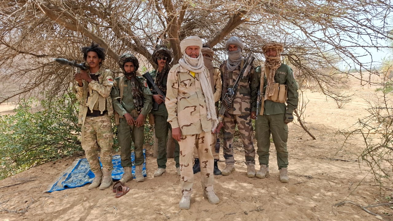 Colonel Mohamed Issa, centre, one of the FLA's most prominent military commanders [Photo: Courtesy of the Azawad Liberation Front (FLA)]