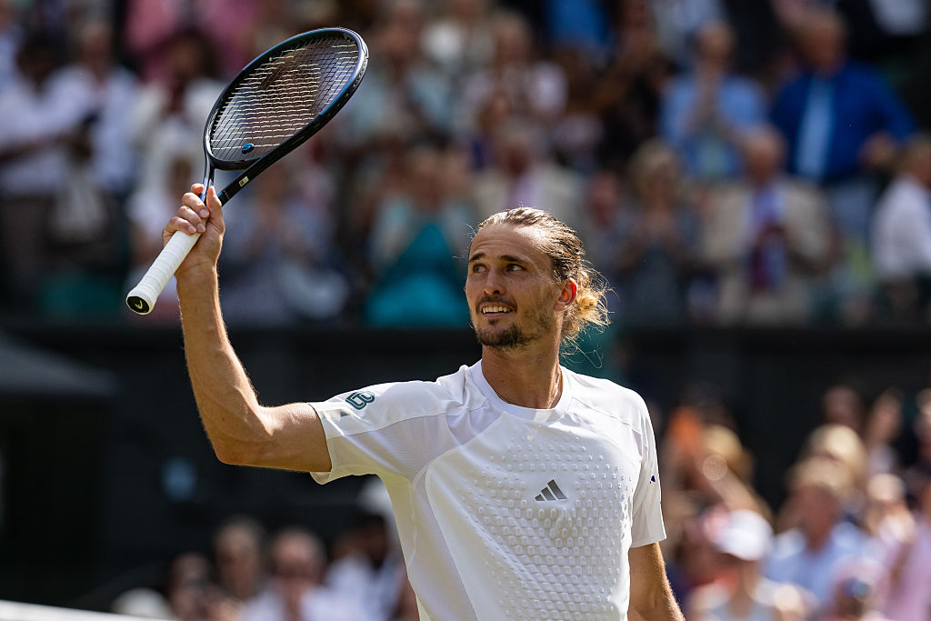 Alexander Zverev of Germany acknowledges the crowd after his victory over Arthur Fery of United Kingdom in the Gentlemen's Singles semifinal on day twelve of The Championships Wimbledon 2026
