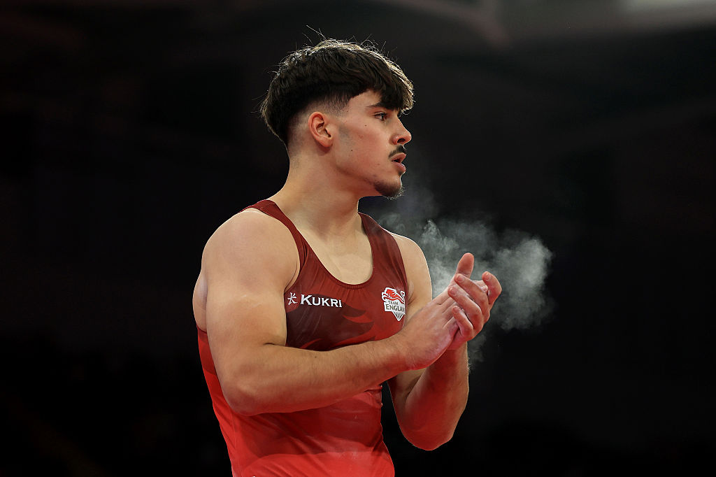 Gabriel Langton of Team England looks on after competing in Floor Exercise during the Men's Team Final and Individual Qualification on day one of the Glasgow 2026 Commonwealth Games