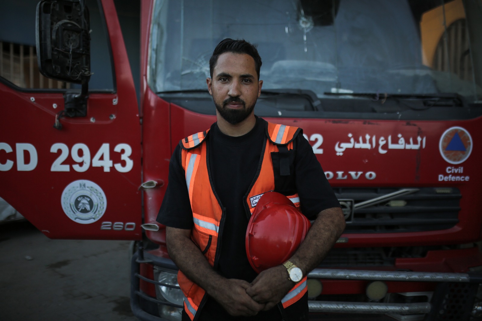 Abdullah Al-Majdalawi, Director of Public Relations and Media at the Civil Defense in Gaza Strip. [Lina Abuzayed/Al Jazeera]