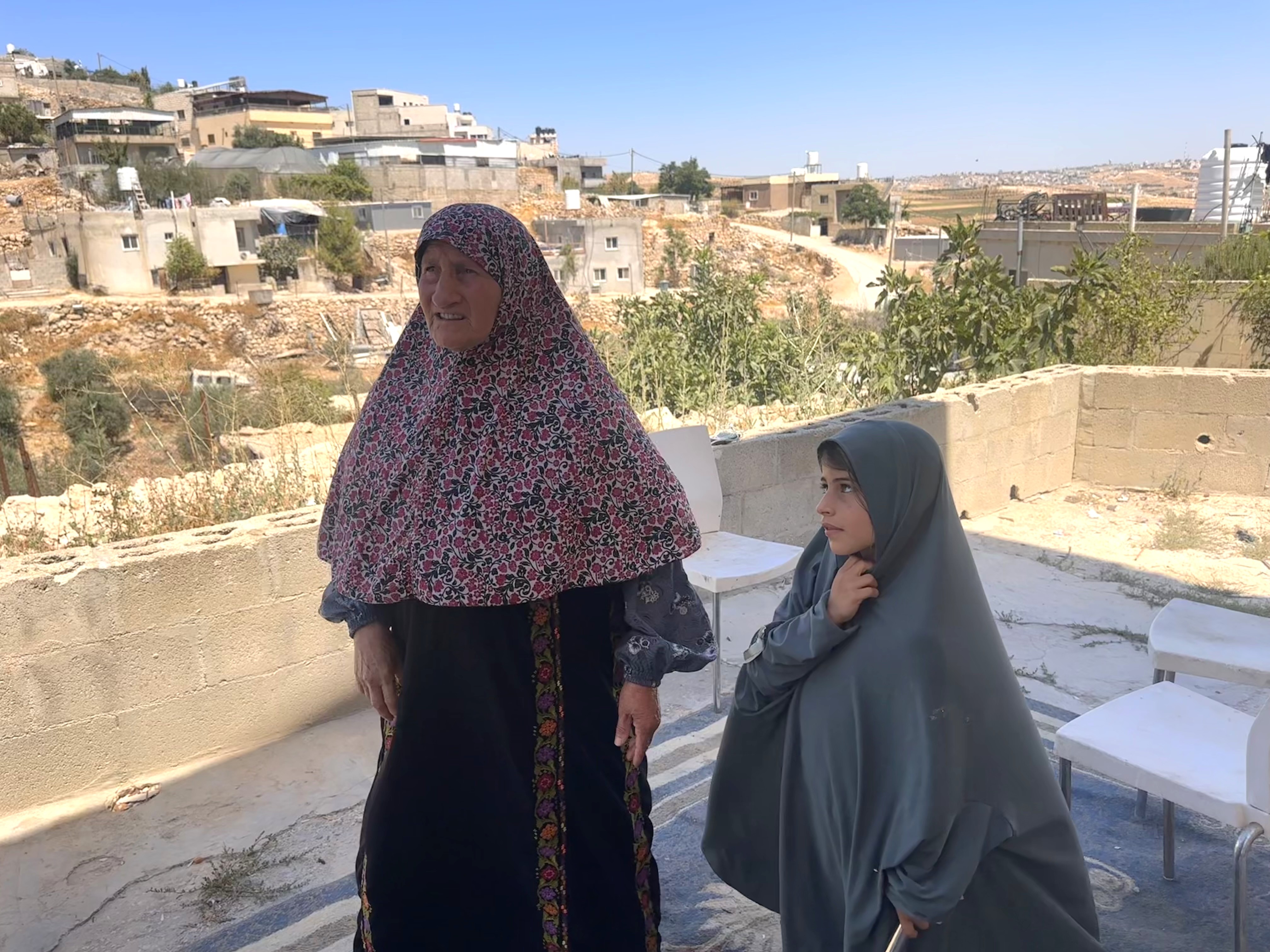 Khadera Ima, 72, outside her home in at-Tuwani, where she was sleeping on the roof when settlers attacked the village in the early hours of July 19