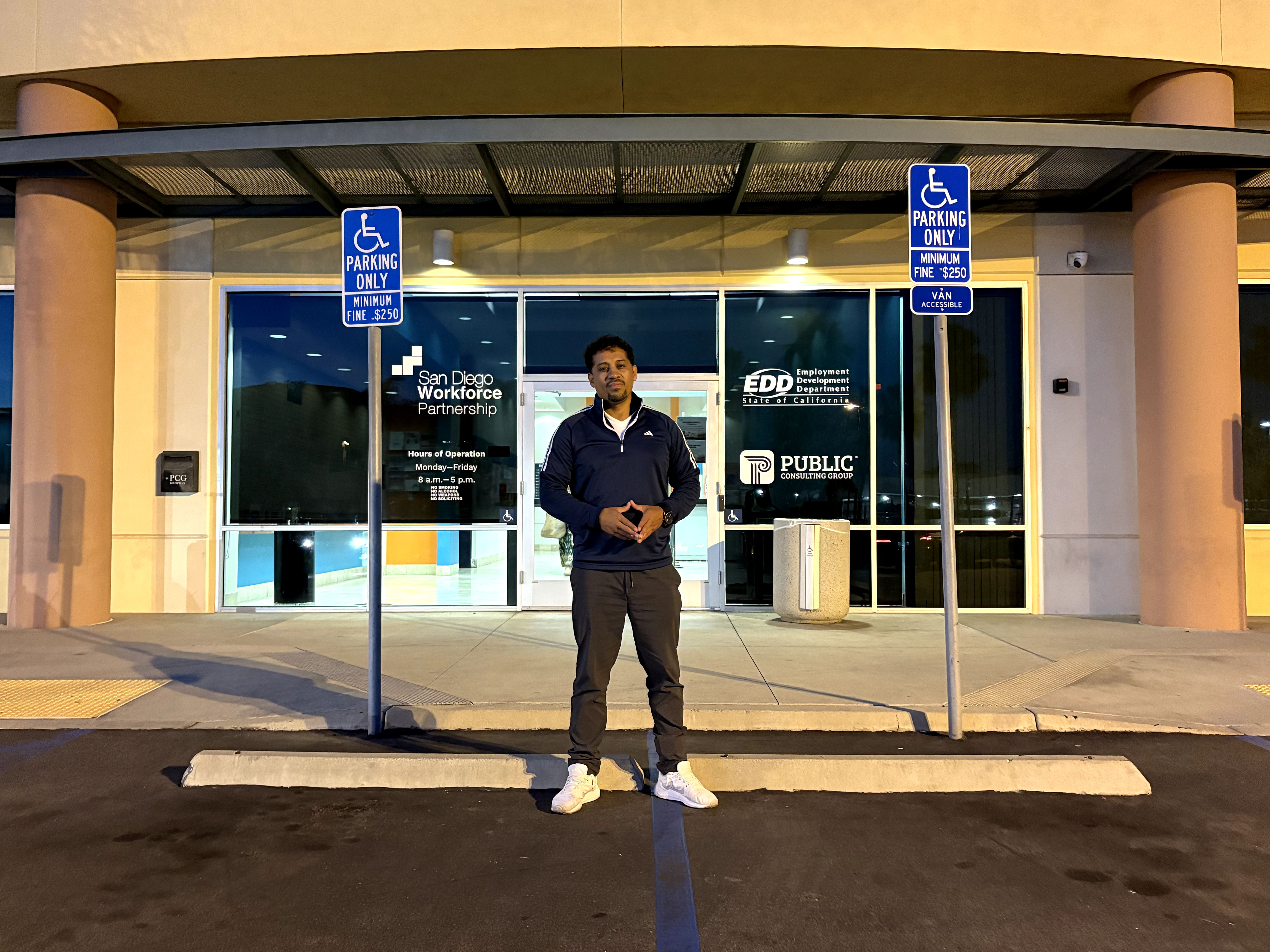 Benito Miranda Hernandez stands outside the reentry programme where he recently worked, before he was detained by immigration officials in June