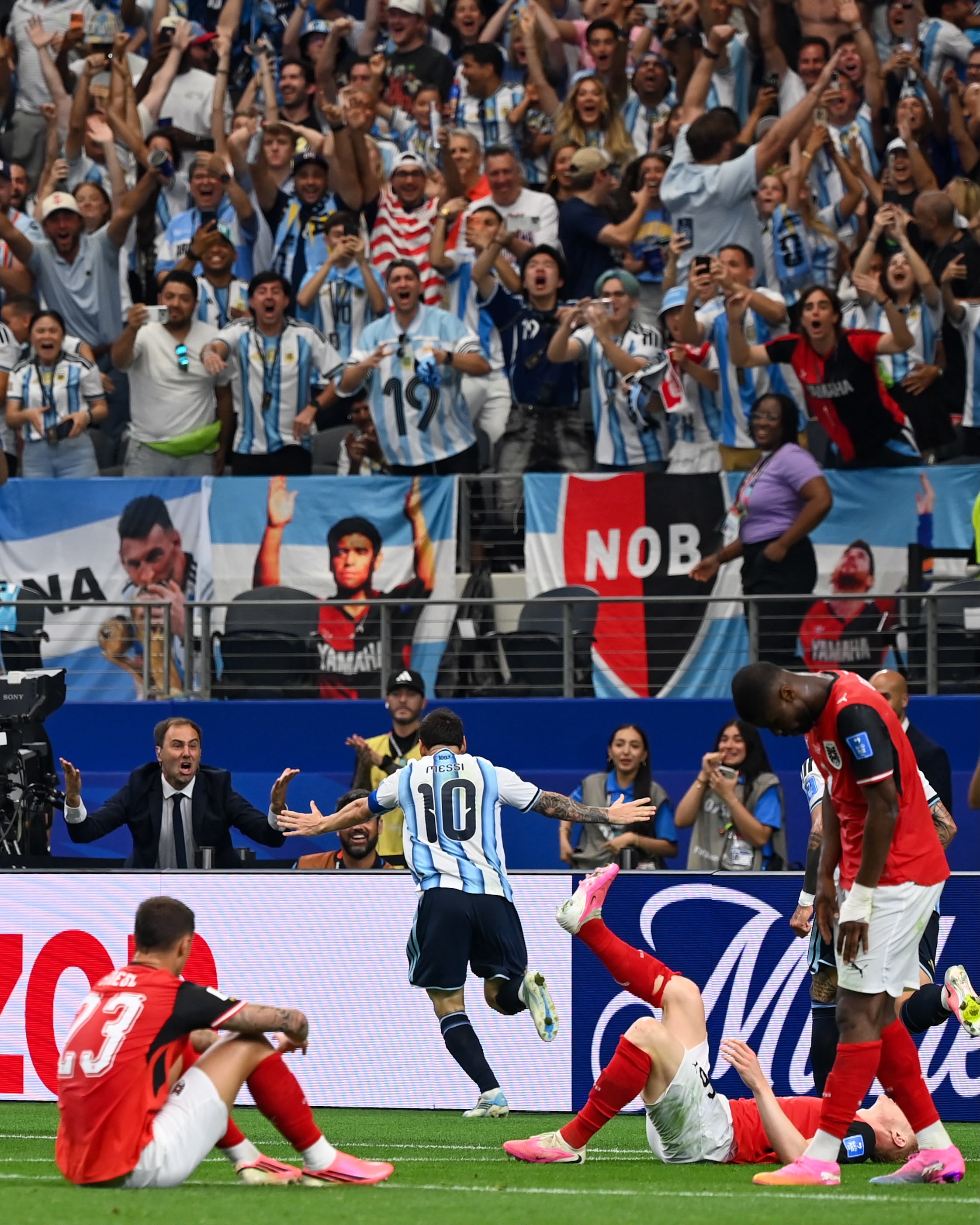 Lionel Messi leaves a trail of defeated Austrian players after scoring a goal [Debjoy Biswas]