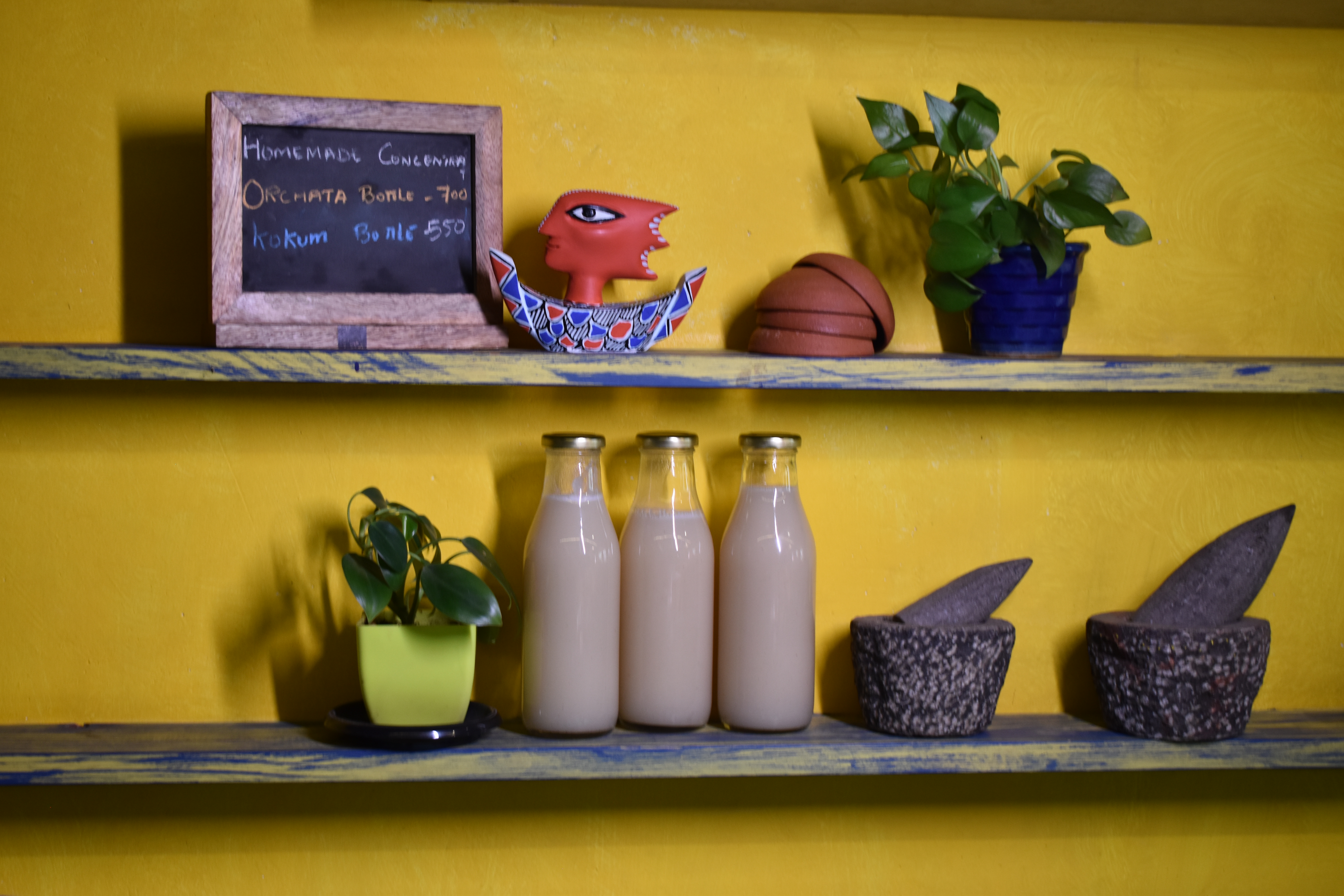 Bottles of orchata on display at The Goan Kitchen, which offers the drink by pre-order