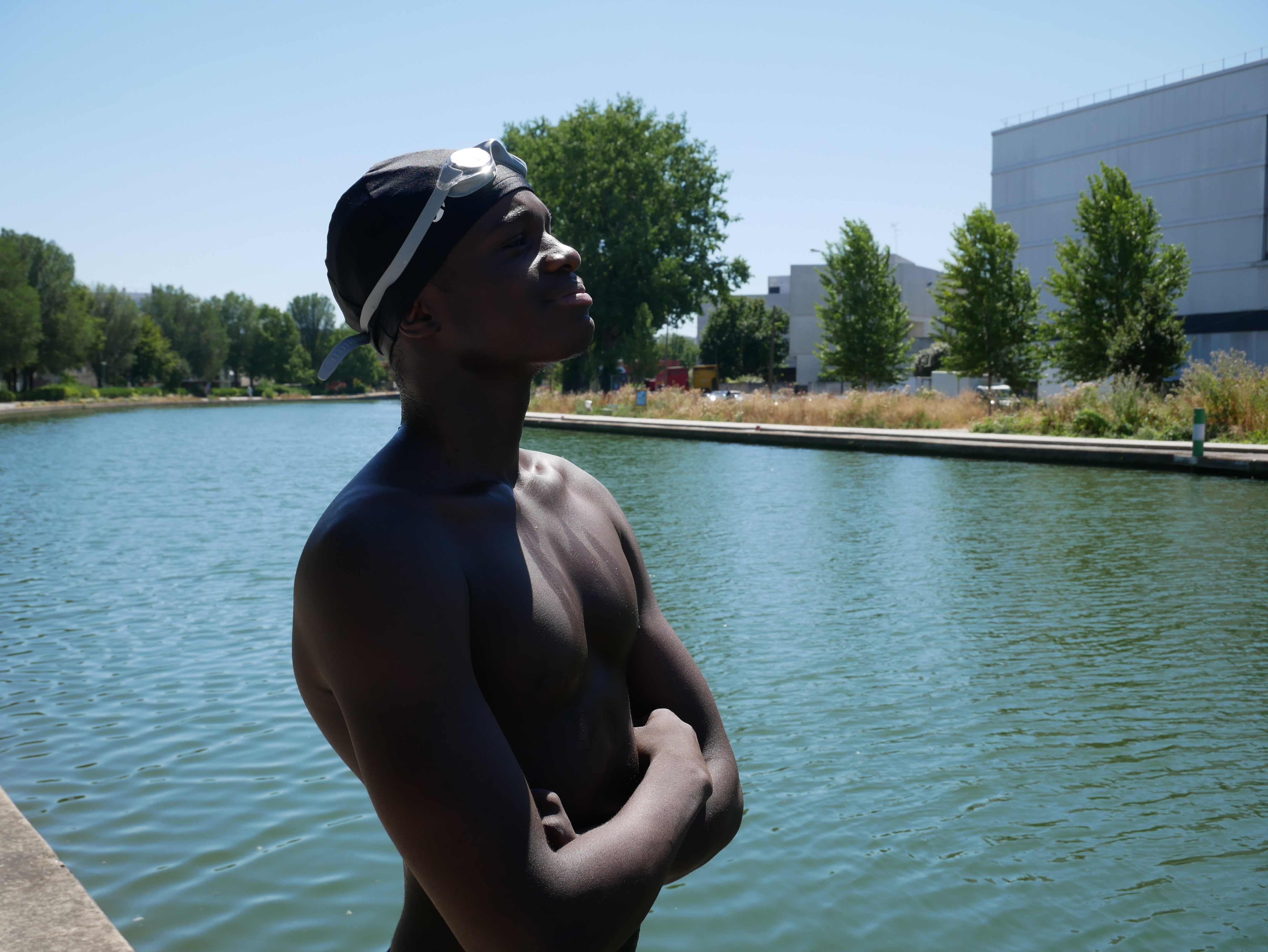 Ibrahim Doukanthi has been trying to cool off in a canal during France’s heatwave