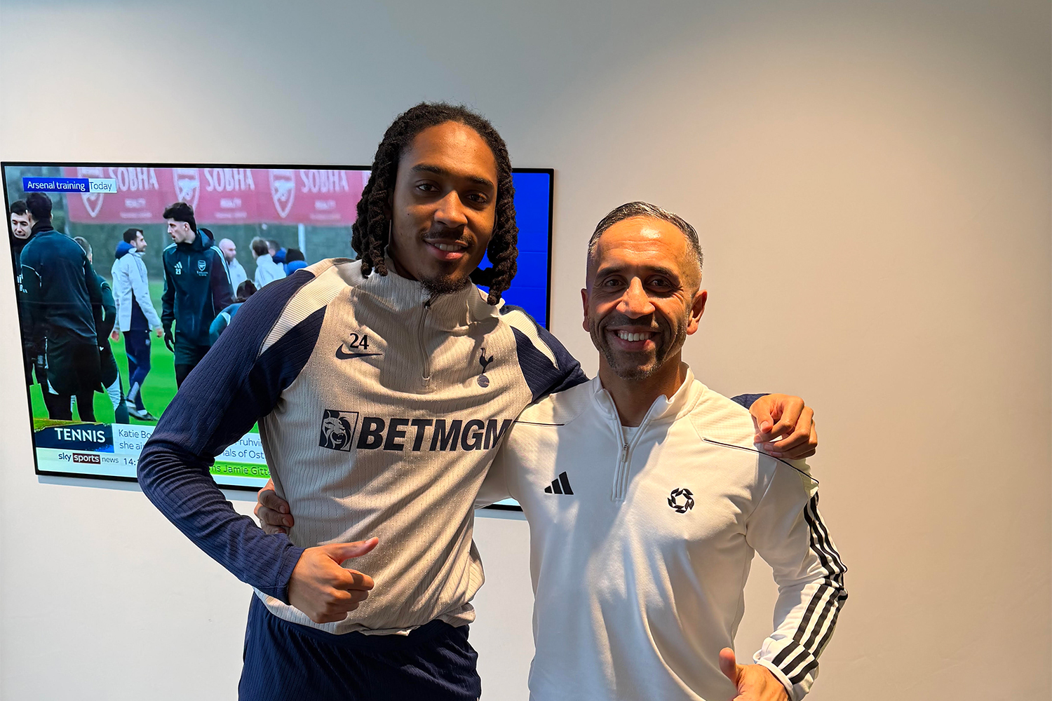 Riz Rehman, an ex-footballer who mentors young players, pictured with Djed Spence [Courtesy of Riz Rehman]