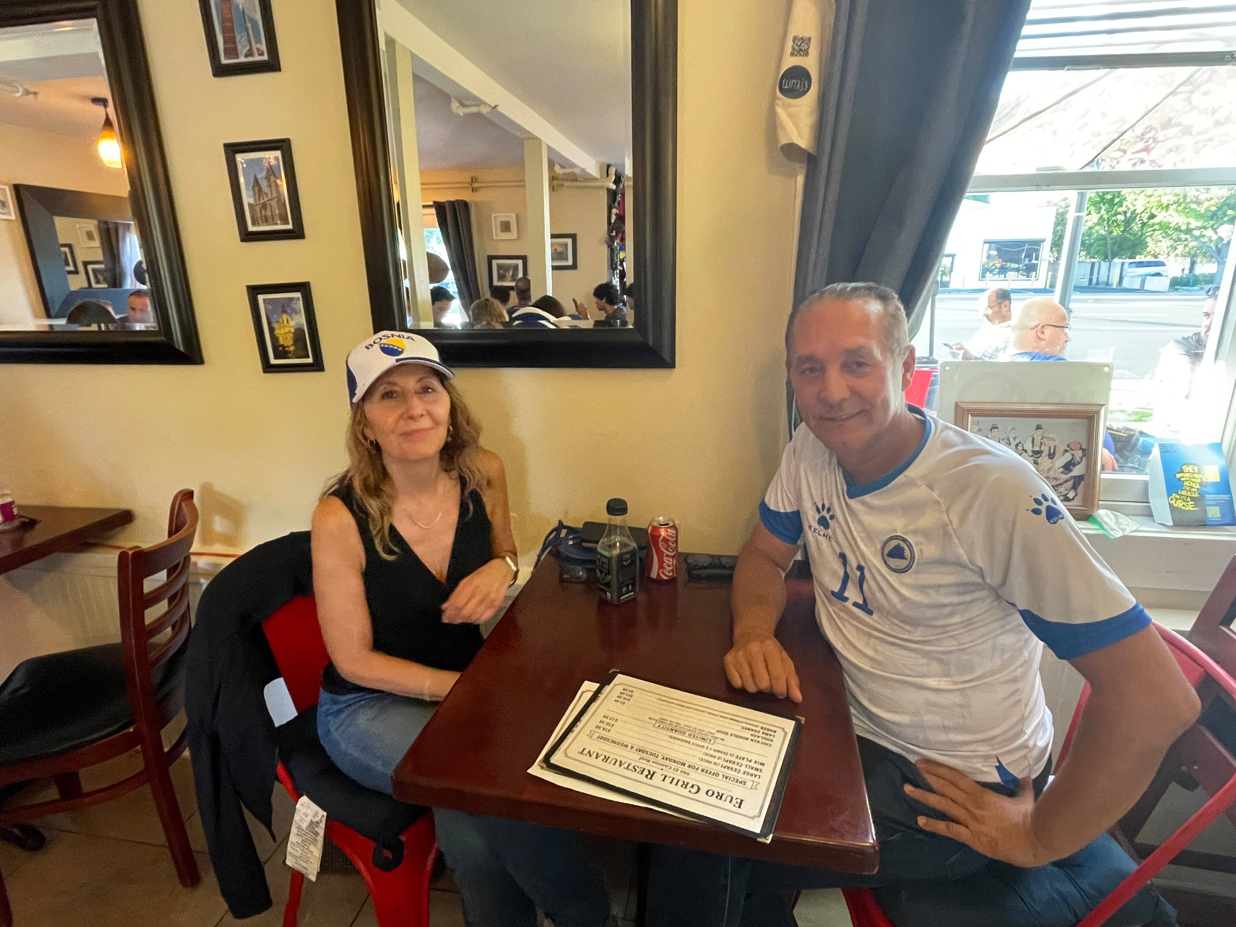 Senad Durakovic and his wife, Cyndi Scalzo, at a Balkan restaurant in Santa Clara, California, on June 30, 2026