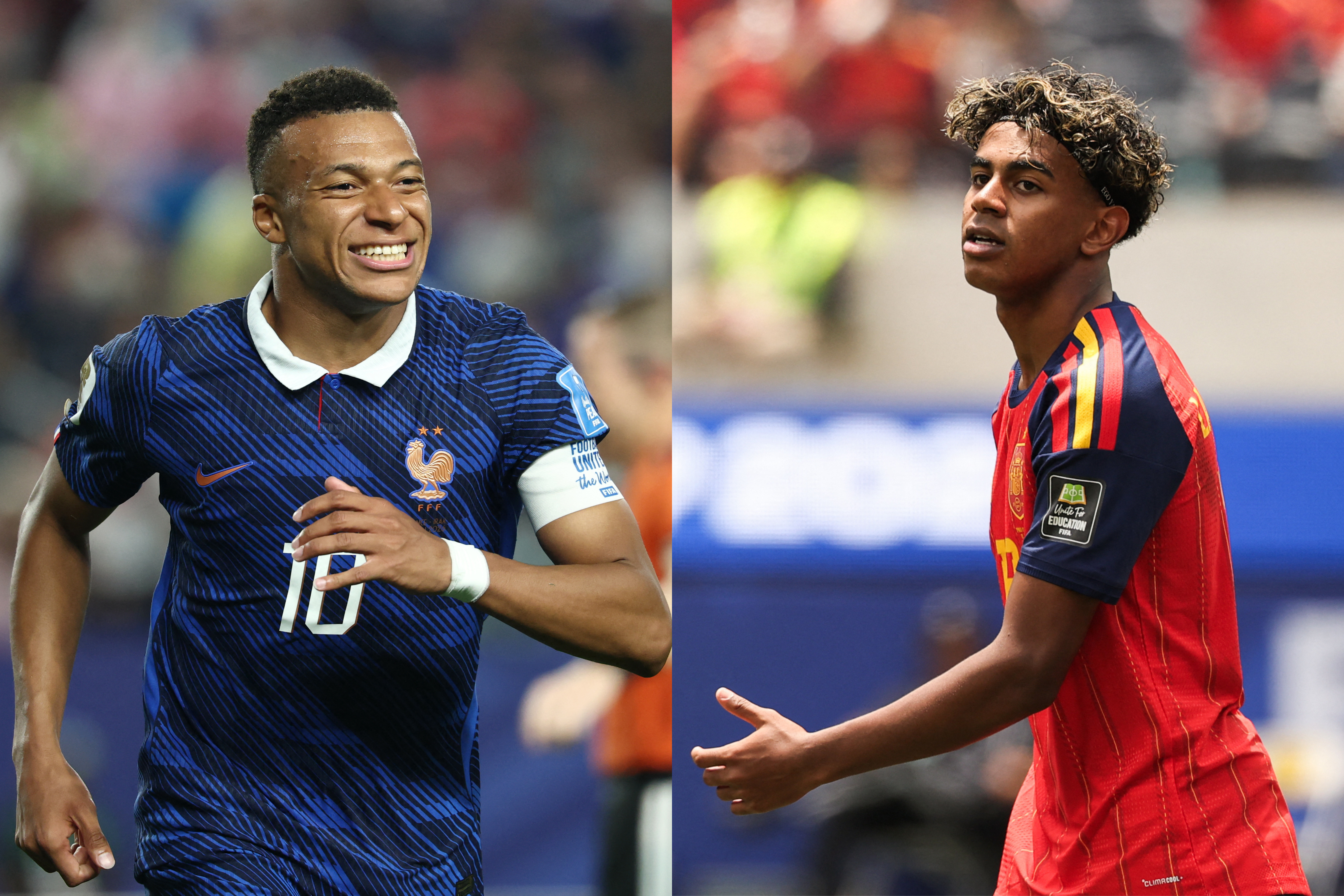 France’s Kylian Mbappe, left, and Spain’s Lamine Yamal, right, will face off in the first World Cup 2026 semifinal
