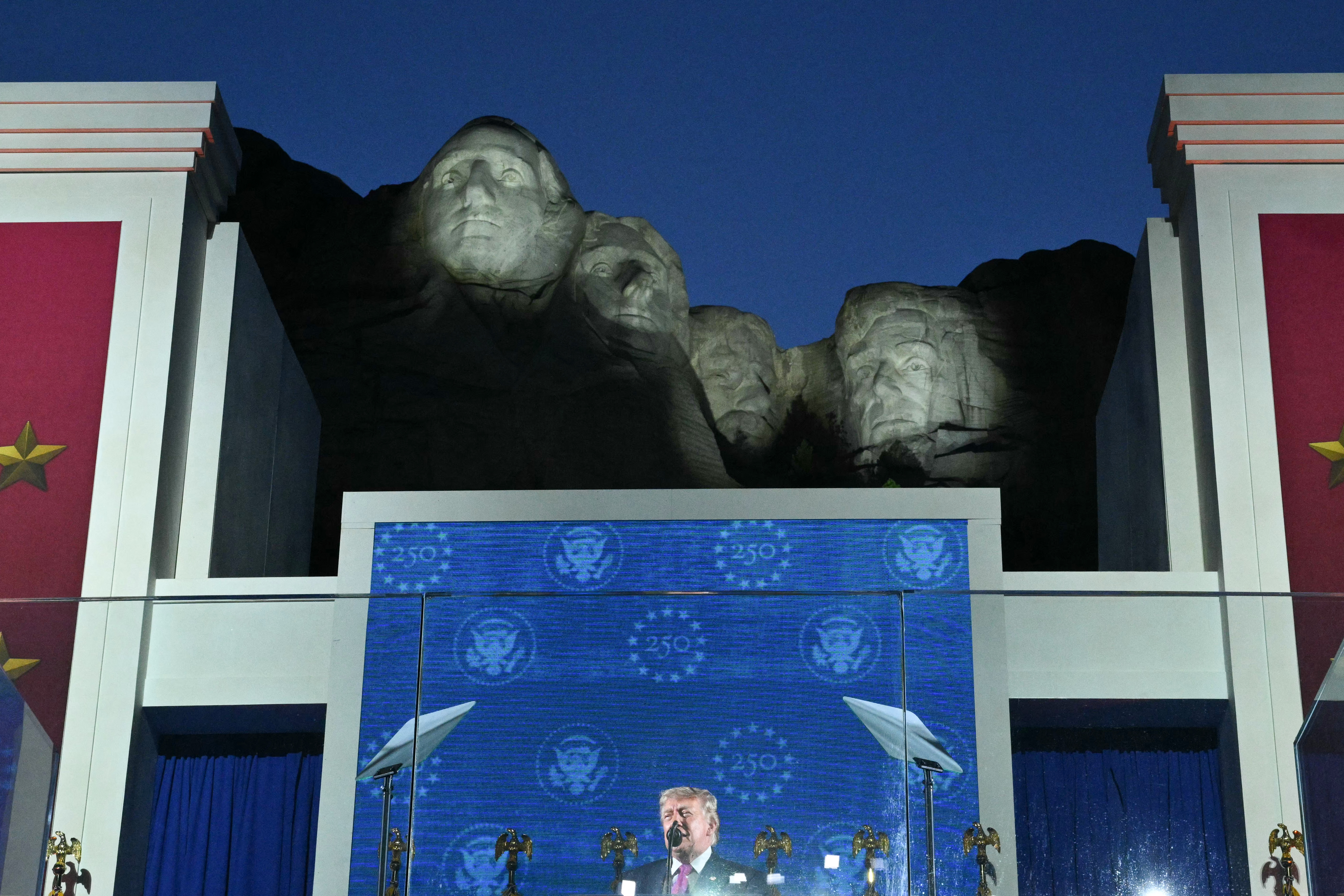 US President Donald Trump delivers remarks during the Independence Day events at Mount Rushmore National Memorial in Keystone, South Dakota, July 3, 2026.