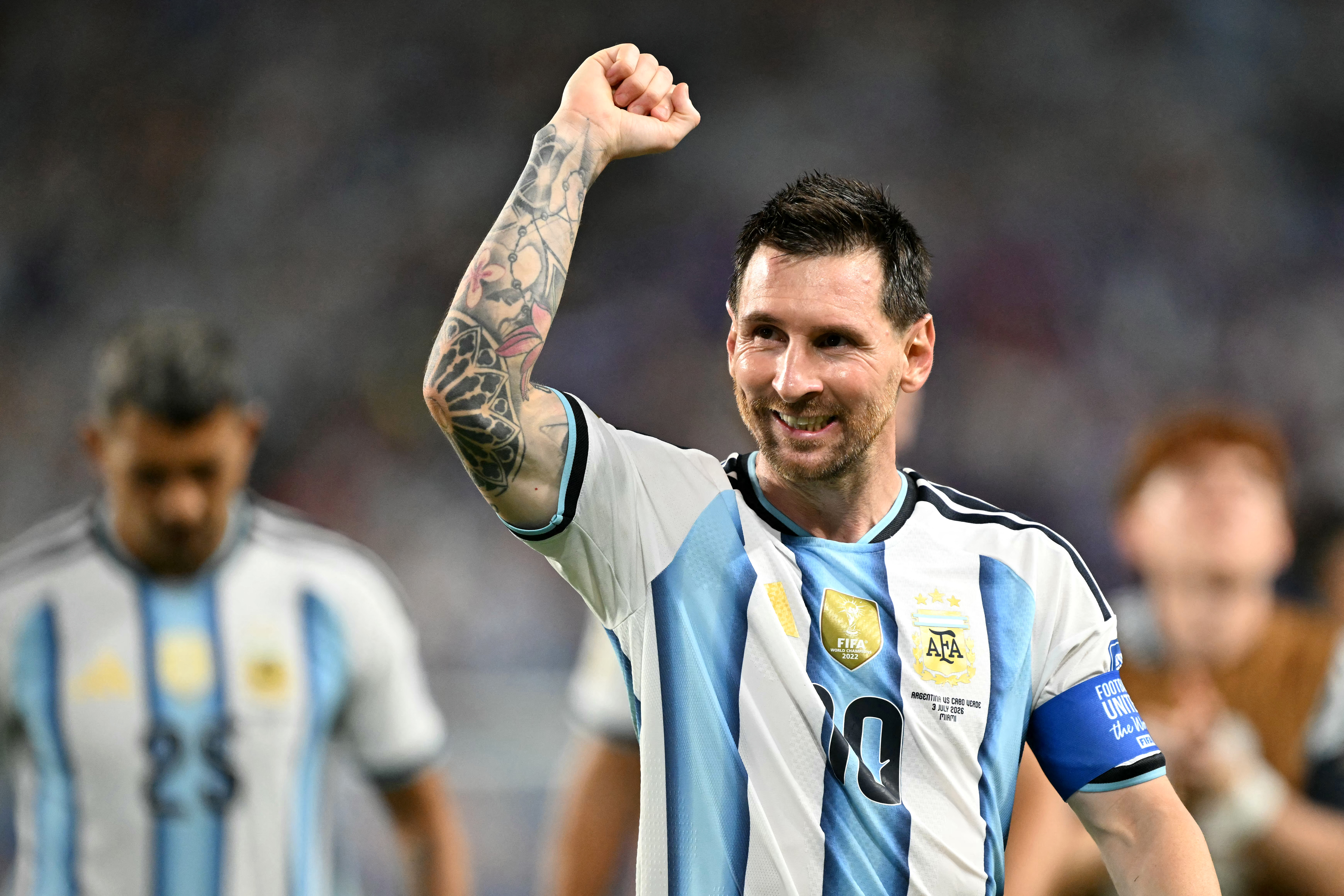 Argentina's forward #10 Lionel Messi celebrates.